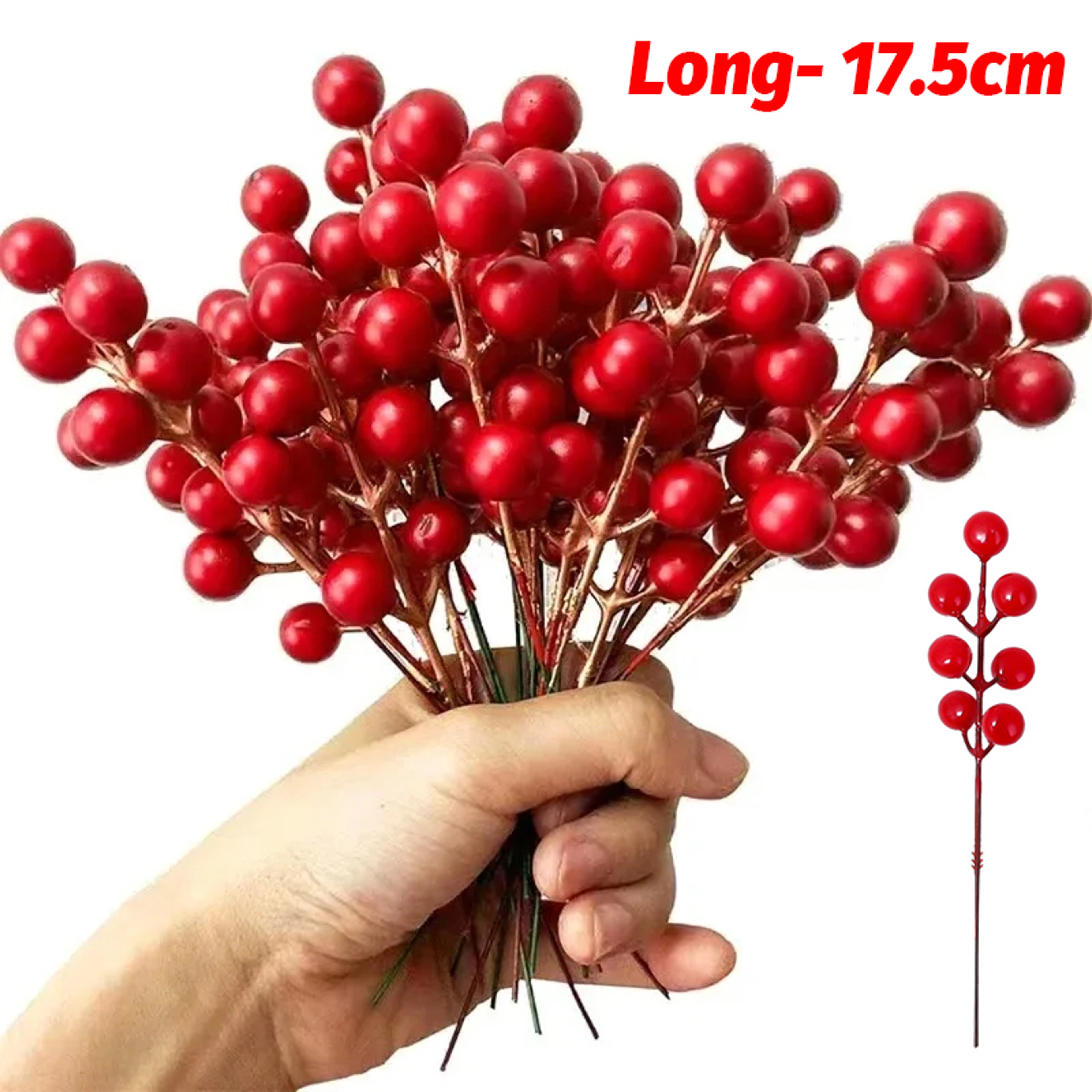 Head Fake Holly Berry Flowers, Christmas Artificial Red Berries Stems, DIY Wreath, Tree Decorations, Holiday Party Decor – view 9