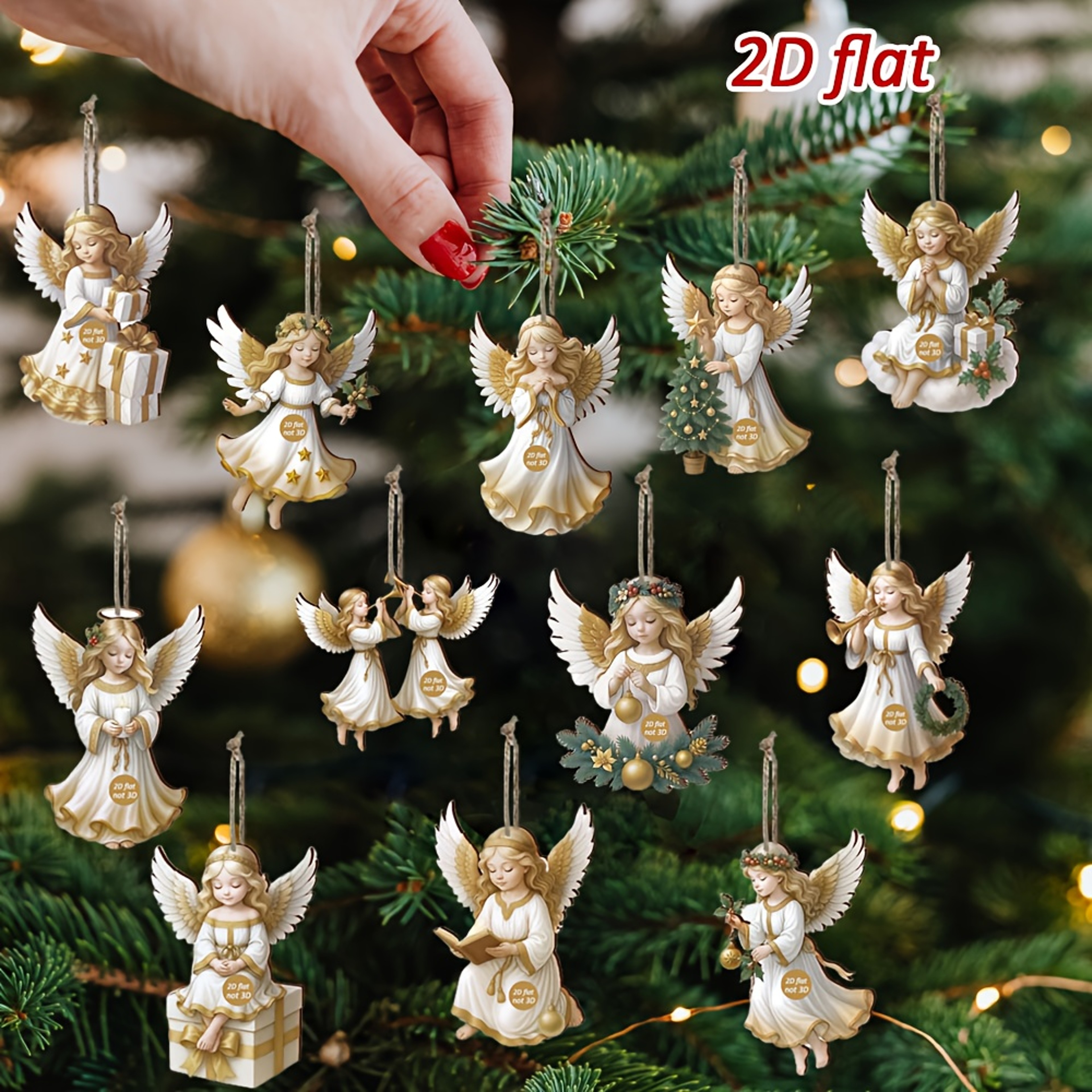 White Angel Pendant, Christmas Vintage Wooden, Merry Christmas Ornament, New Year Pendant Gift, Tree Decor Supplies – view 1