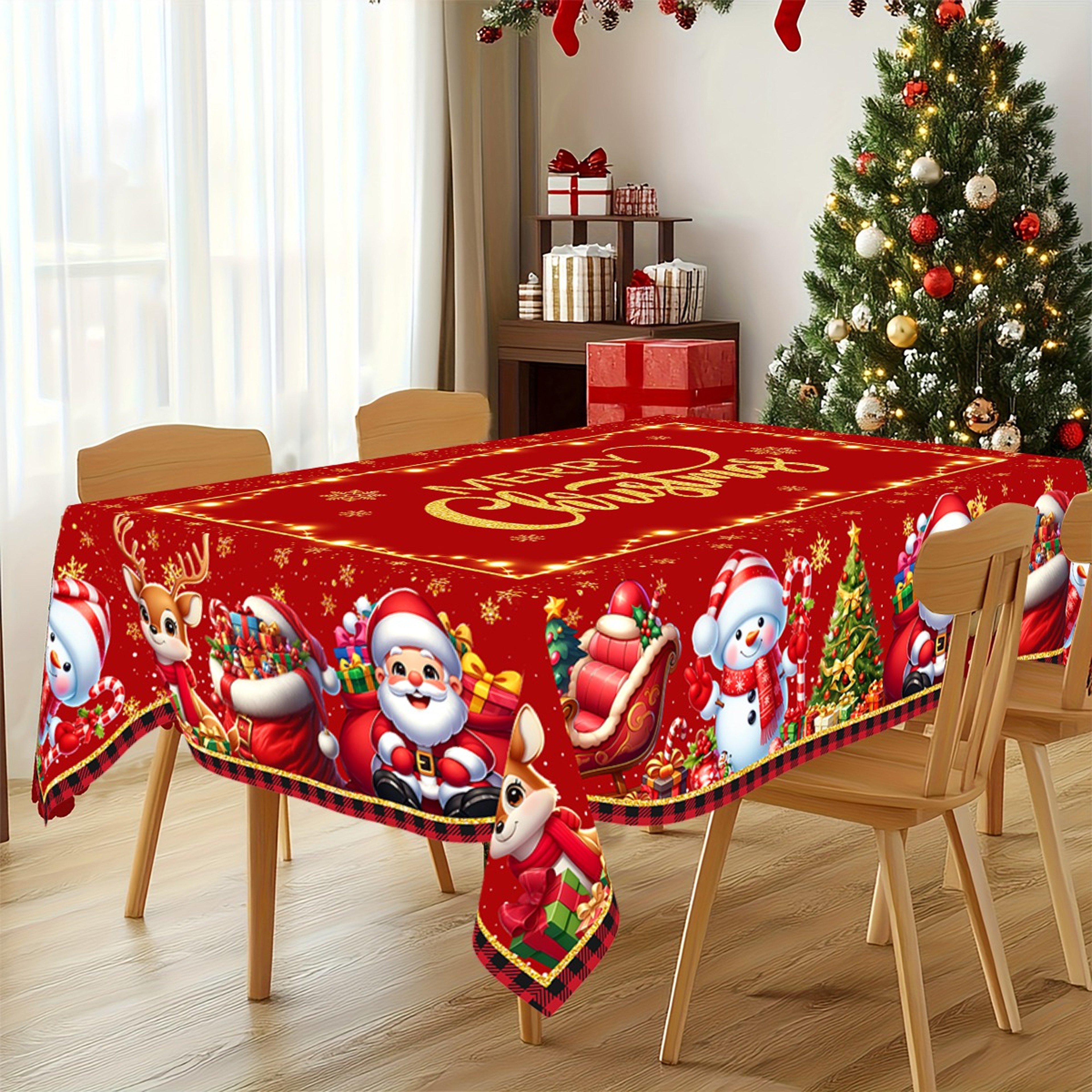 Santa Claus Tablecloth, Christmas Table Decor, Christmas Party Decoration, Navidad Table Cover, Natal and New Year Gift – view 2
