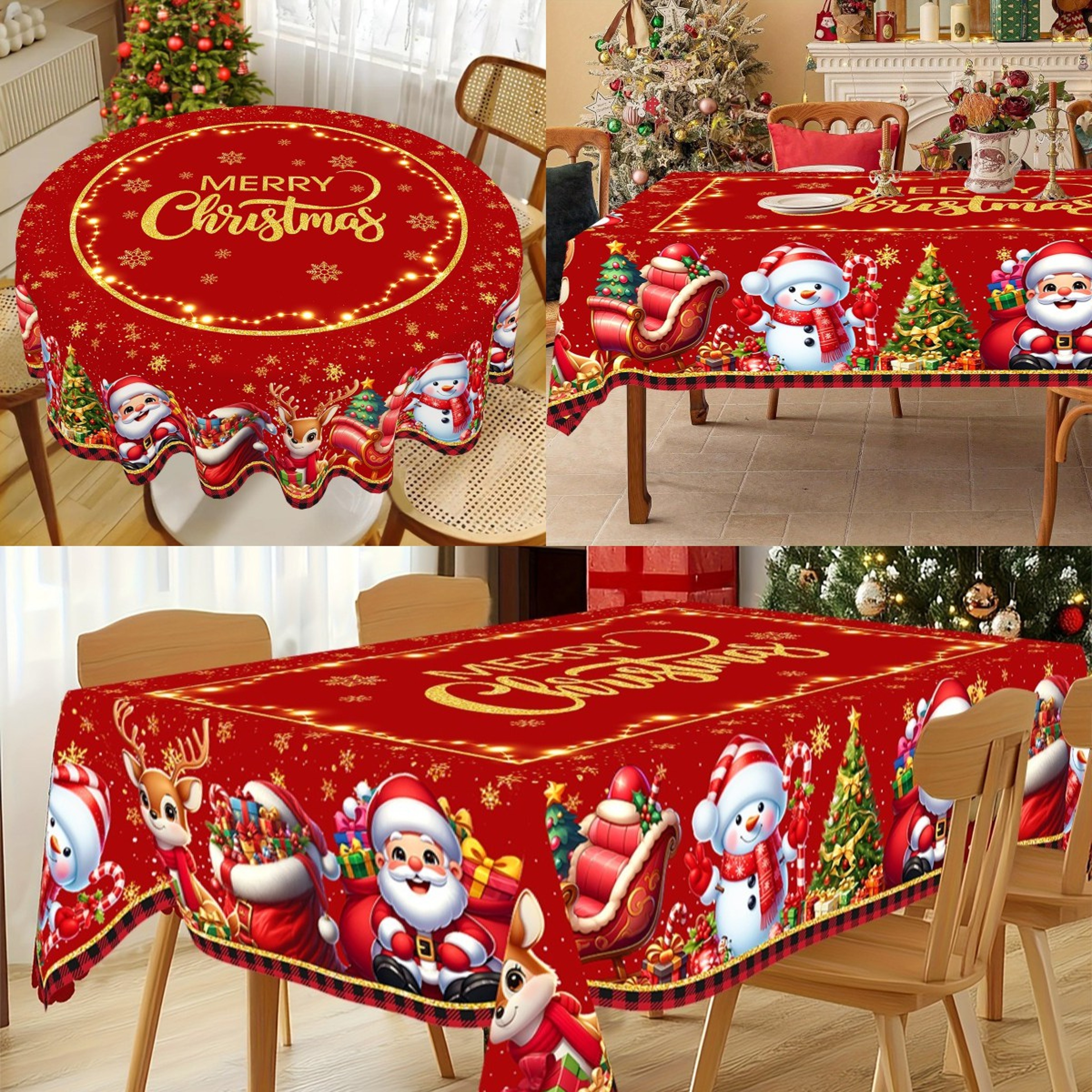 Santa Claus Tablecloth, Christmas Table Decor, Christmas Party Decoration, Navidad Table Cover, Natal and New Year Gift – view 7