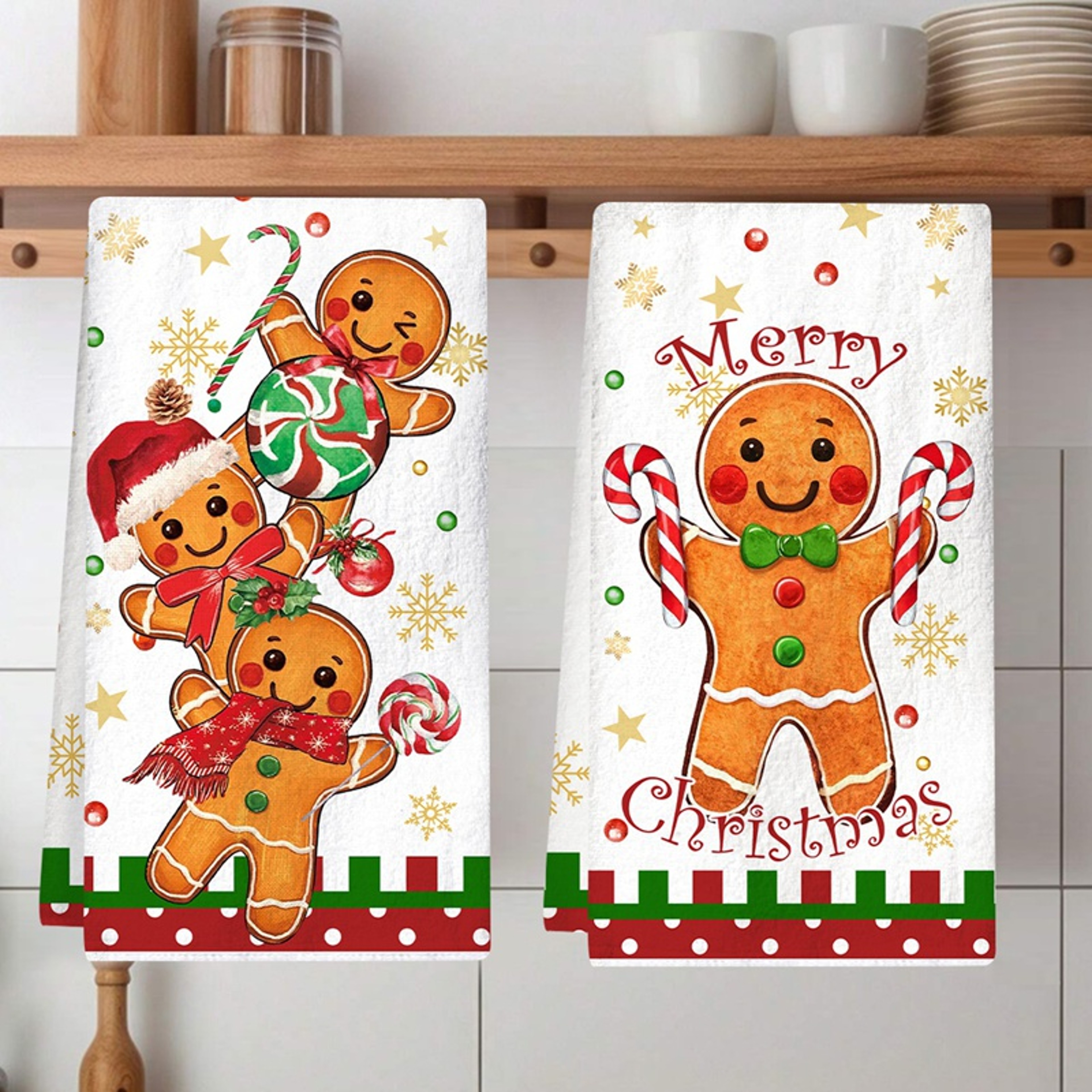Merry Christmas Kitchen Towels, Gingerbread Man Dish Towel, Party Decoration, Navidad Natal Holiday Gift – view 1
