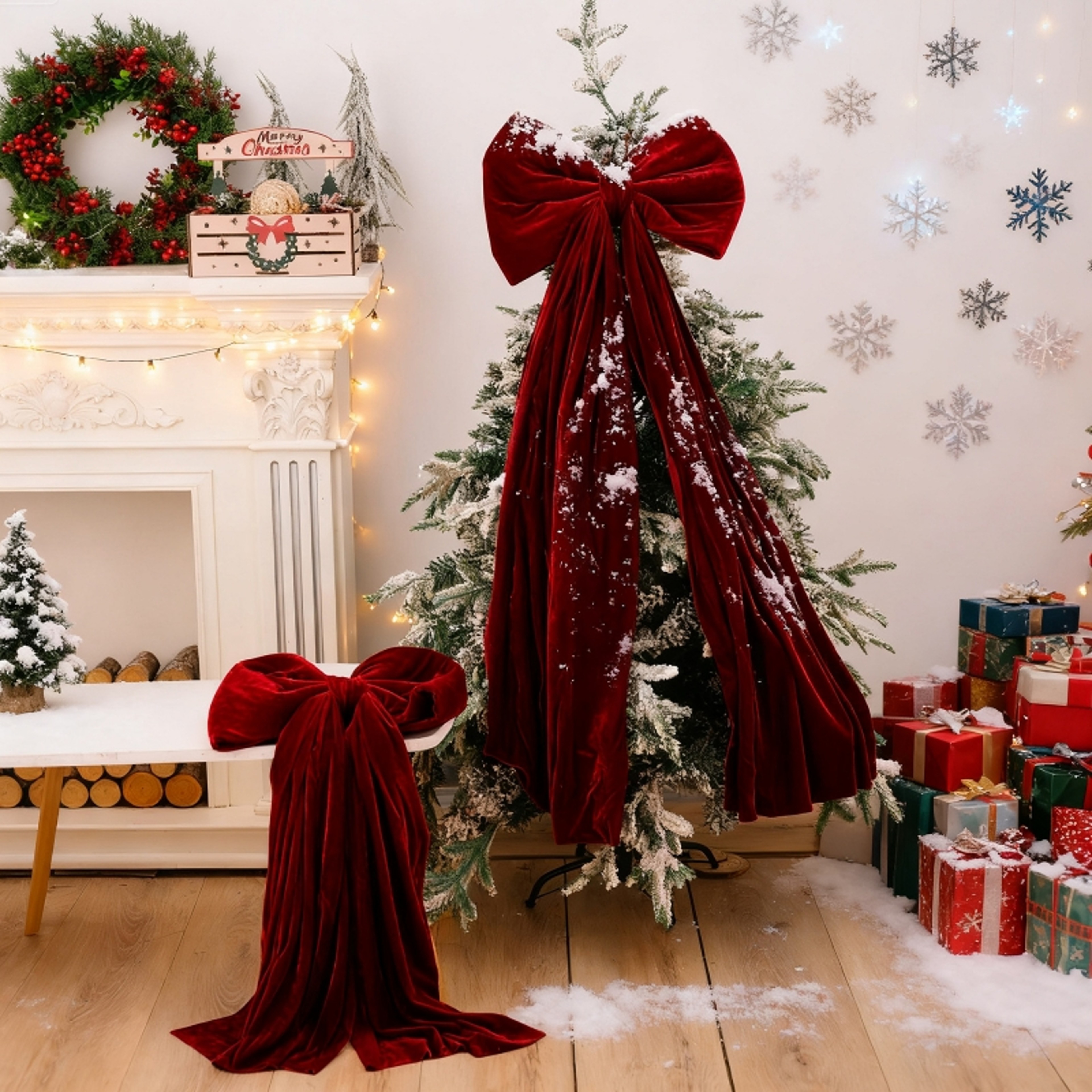Christmas Tree Decoration, Large Wine Red Bow Pendant, Non Fallen Elegant Bow for Festive Holiday Decor – view 1