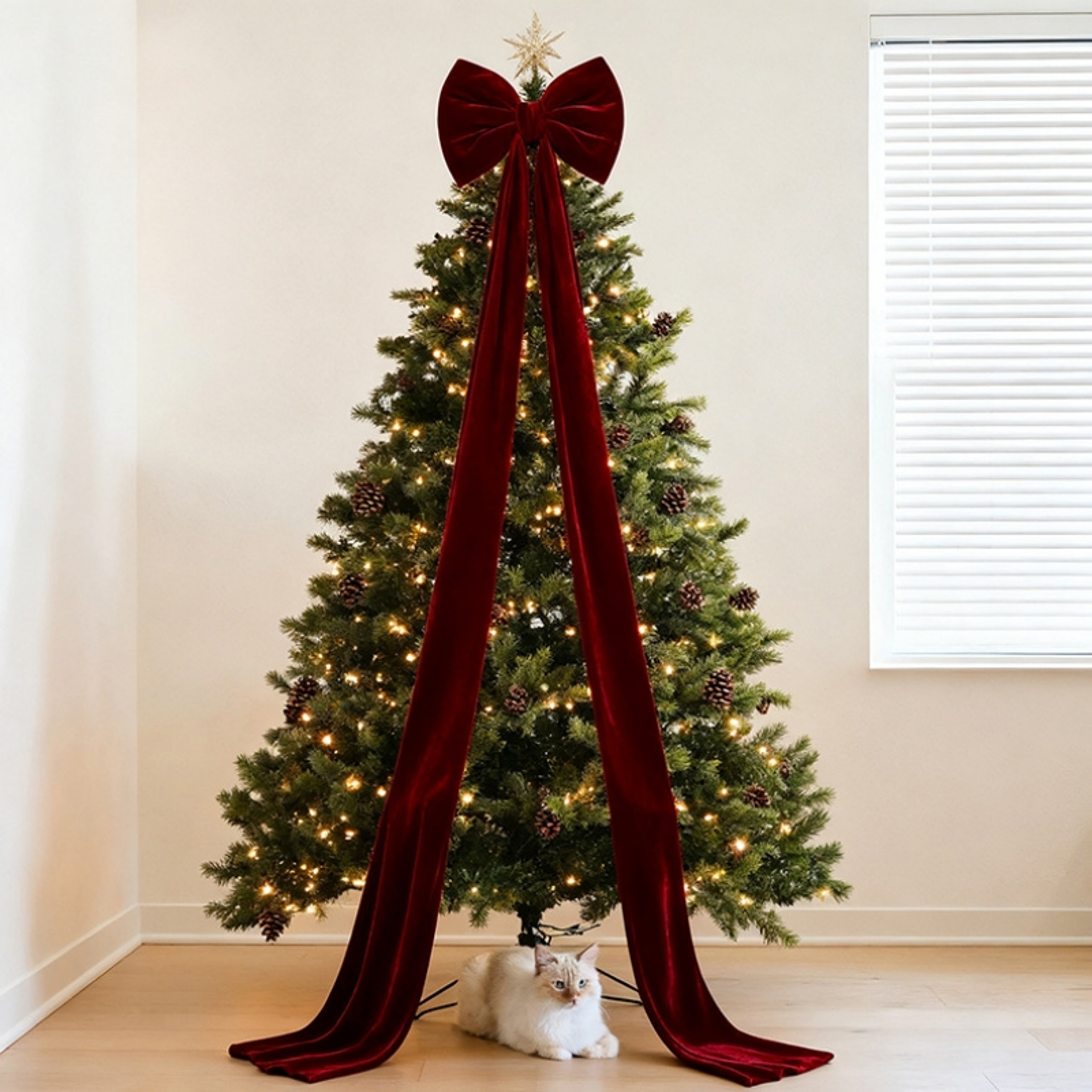 Christmas Tree Decoration, Large Wine Red Bow Pendant, Non Fallen Elegant Bow for Festive Holiday Decor – view 3