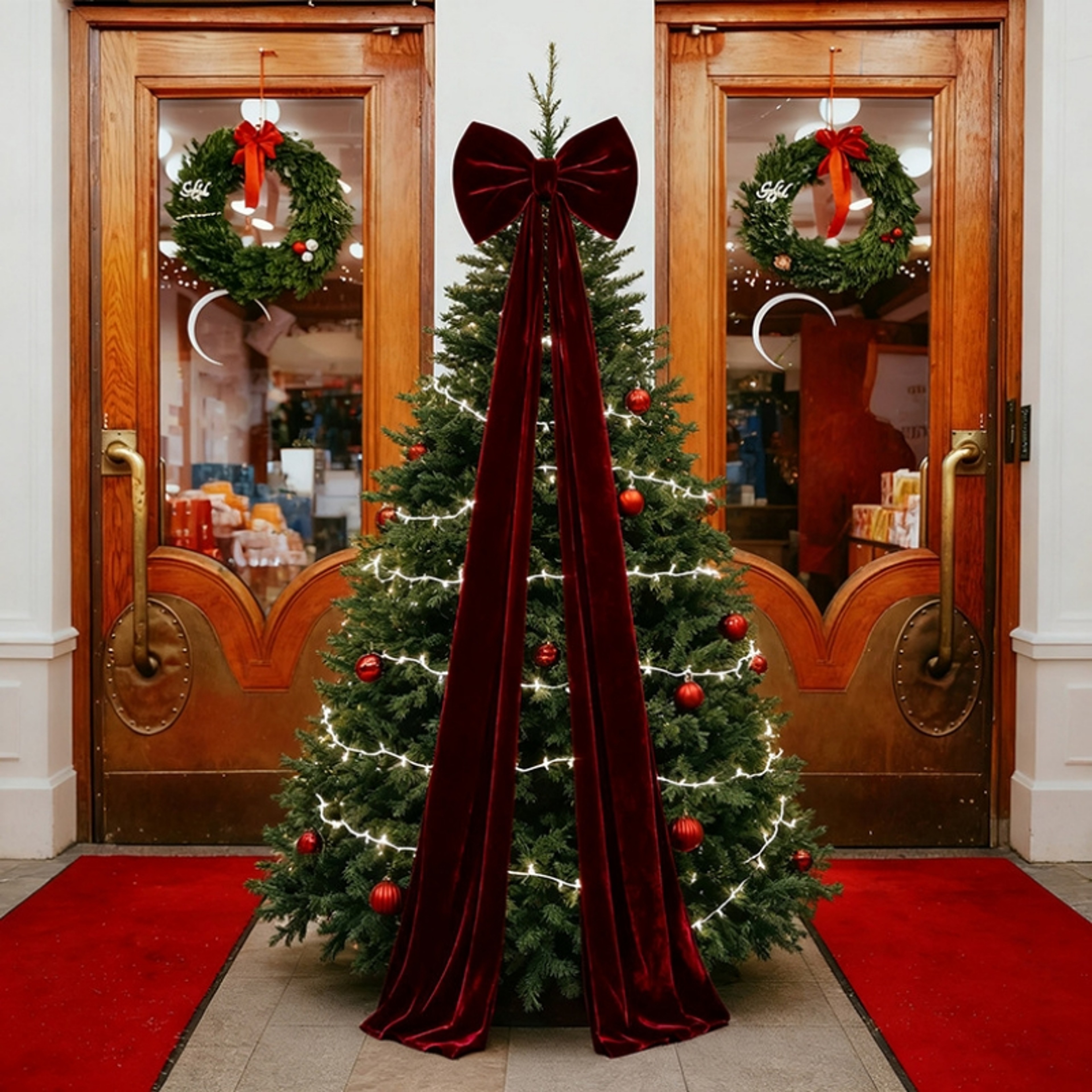 Christmas Tree Decoration, Large Wine Red Bow Pendant, Non Fallen Elegant Bow for Festive Holiday Decor – view 5