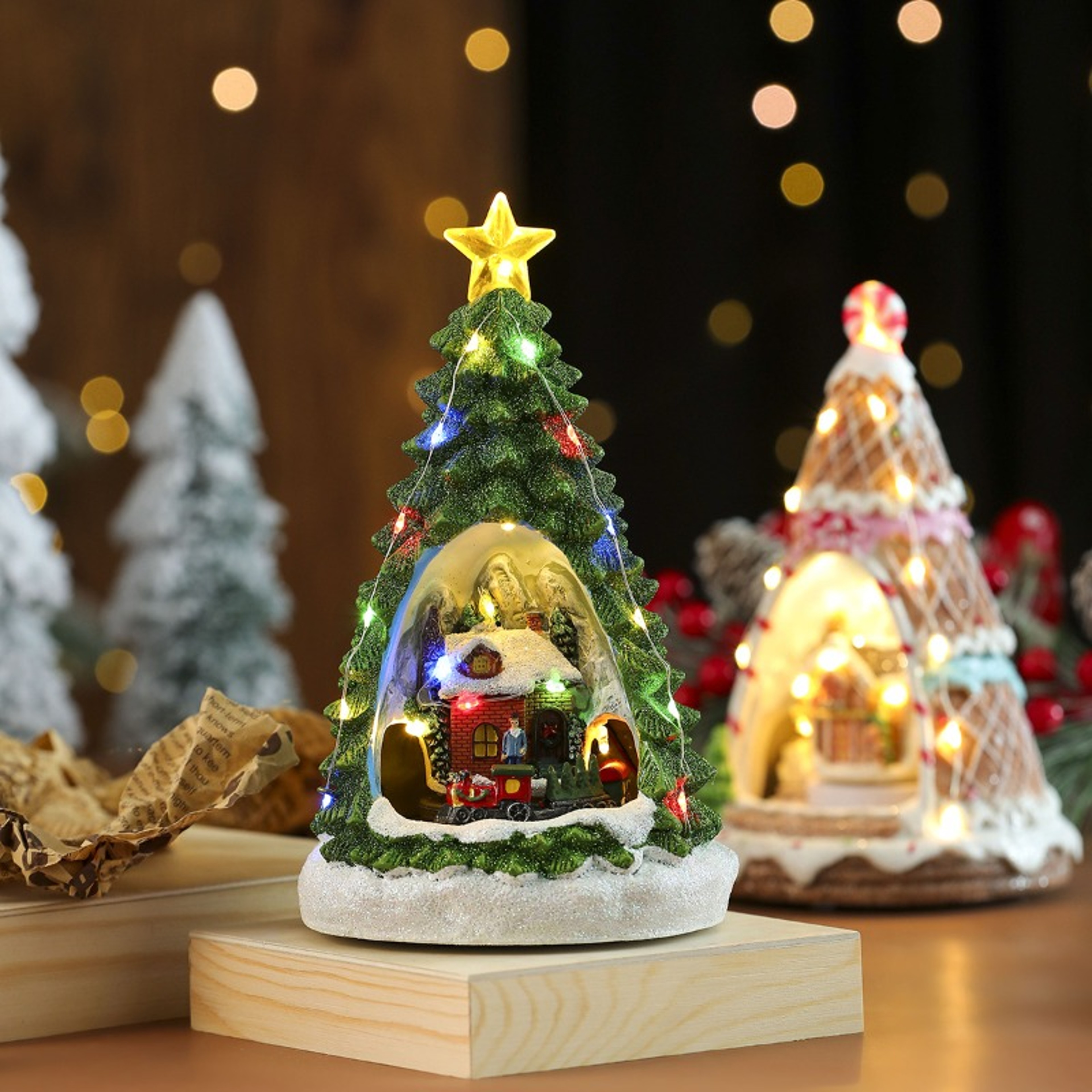 Christmas Tree Gingerbread Man Music Box LED Music Train Ornament Night Light Xmas New Year Decor G 0