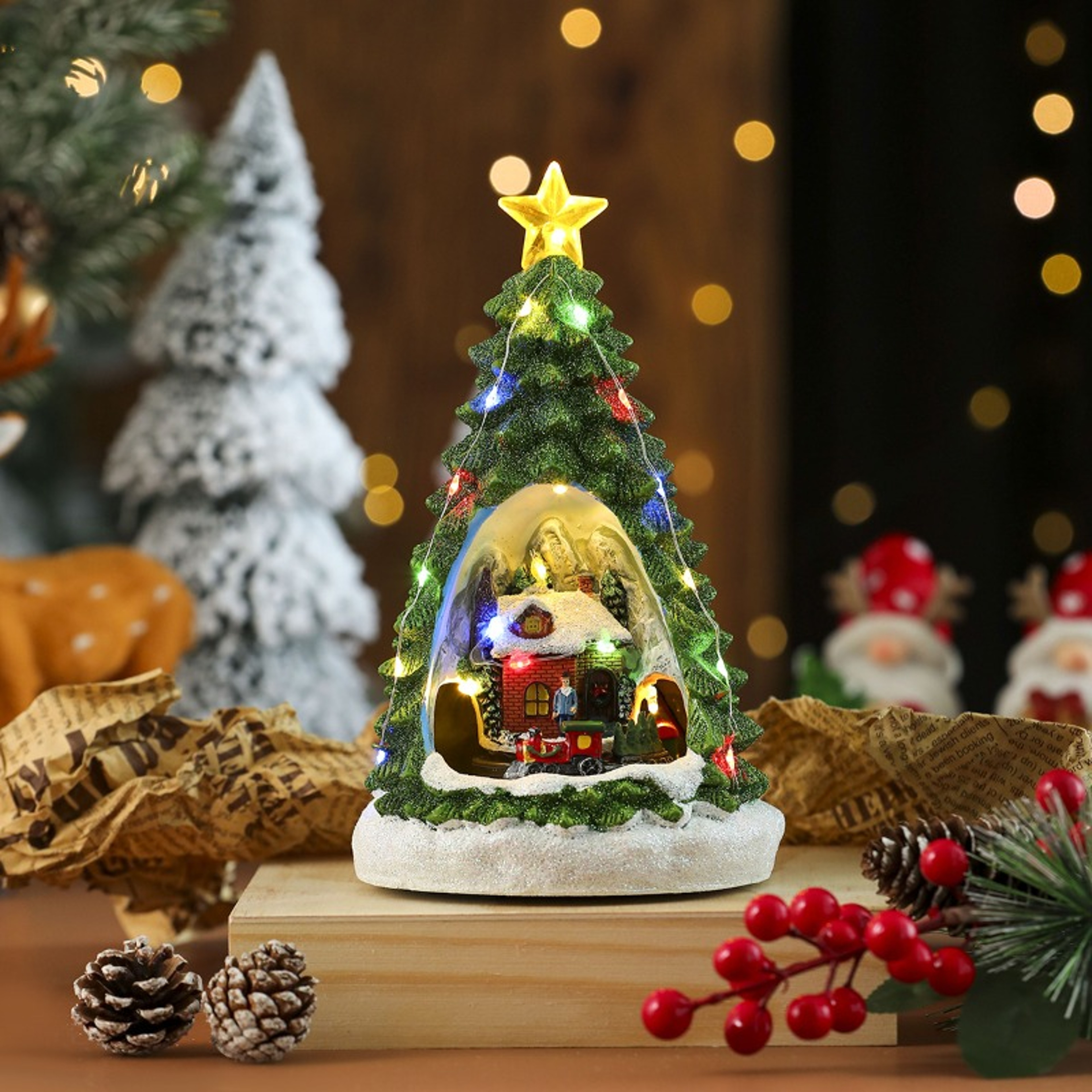 Christmas Tree Gingerbread Man Music Box LED Music Train Ornament Night Light Xmas New Year Decor G 5
