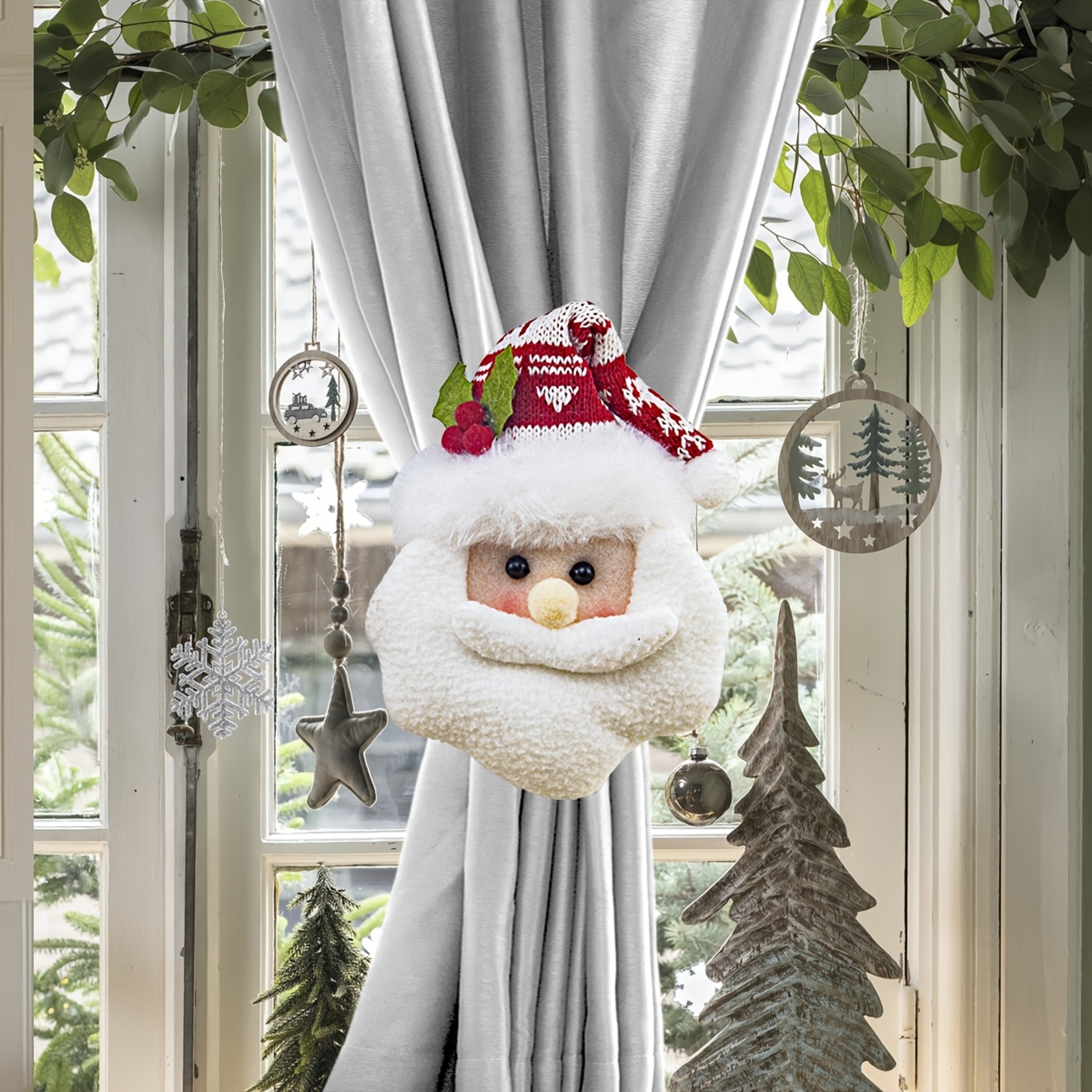 Christmas Curtain Clips Santa Snowman Retro Plaid Hooks Hanging Decorations Windows Doors Festival  3