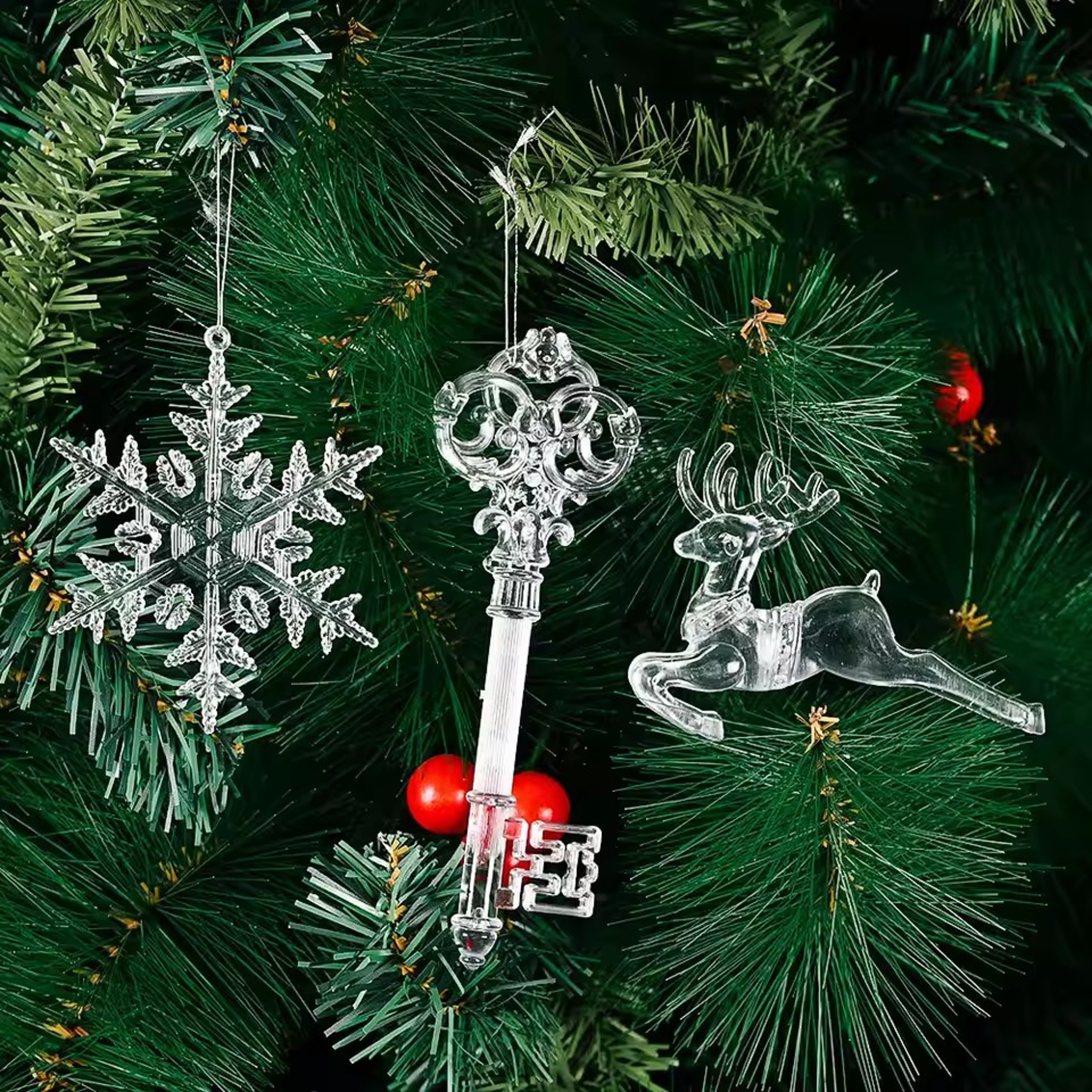 Acrylic Christmas, Transparent Deer Key, Snowflake Christmas, Tree Hang Pendant, Festival Ornament, Home Party Decor – view 1