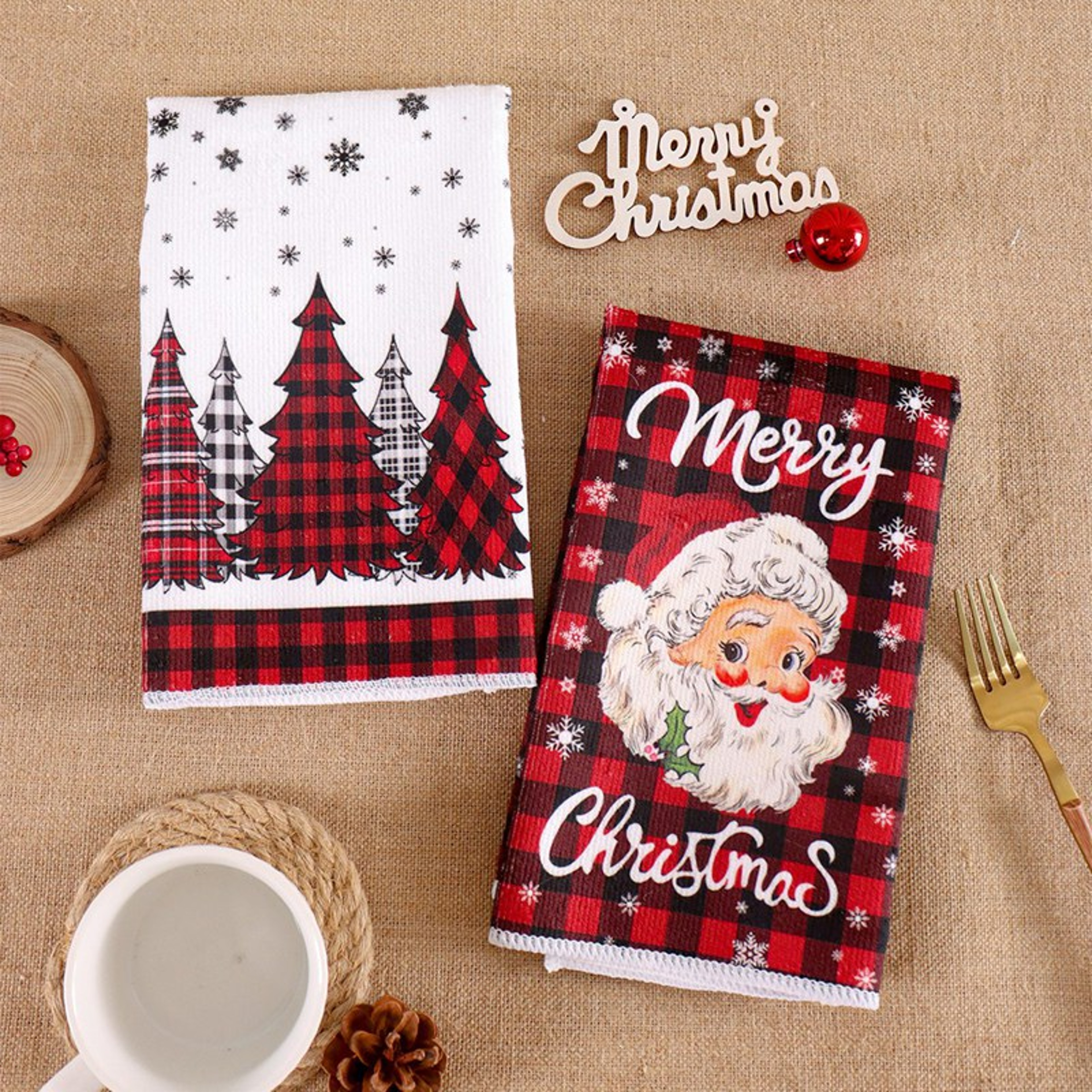 Merry Christmas Party Decoration, Christmas Kitchen Towels, Navidad Natal New Year Gif, Xmas Santa Claus Dish Towel – view 3