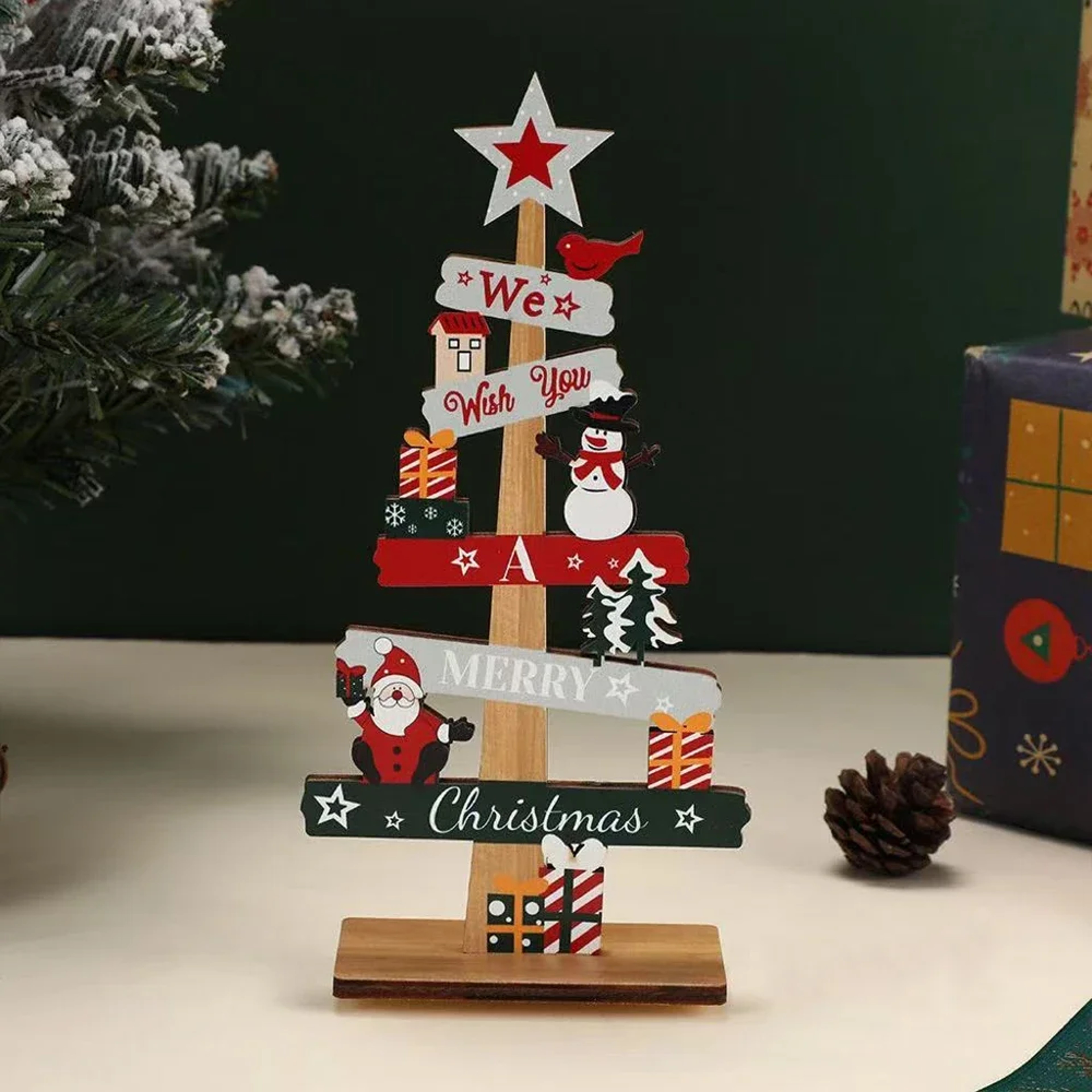 Santa Claus Wooden Christmas Tree Ornament Snowman Merry Christmas Home Decor New Year Tabletop Orn 0