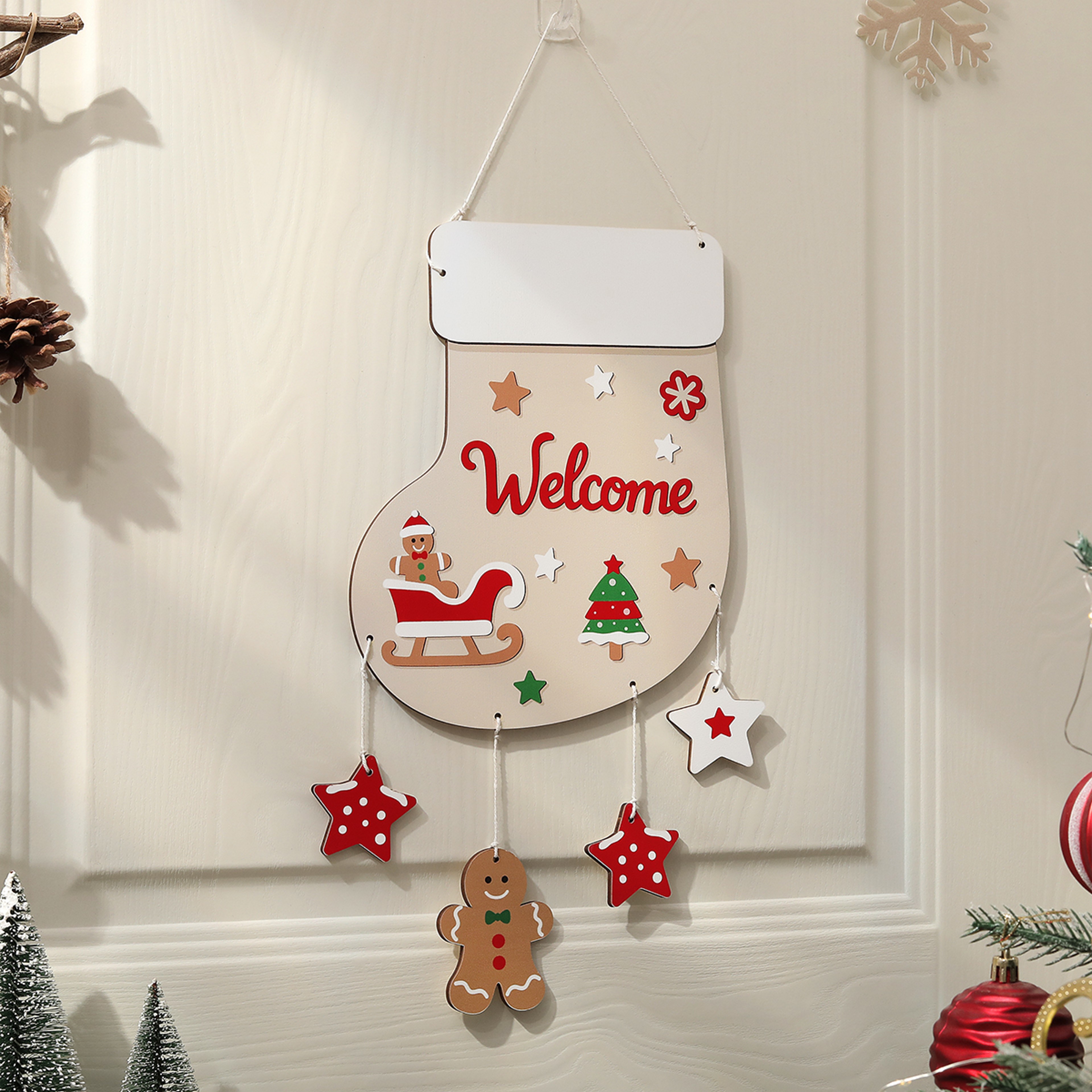 Christmas Wooden Hanging Party Background Wall Decoration Old Man Reindeer Socks Christmas Tree Han 9