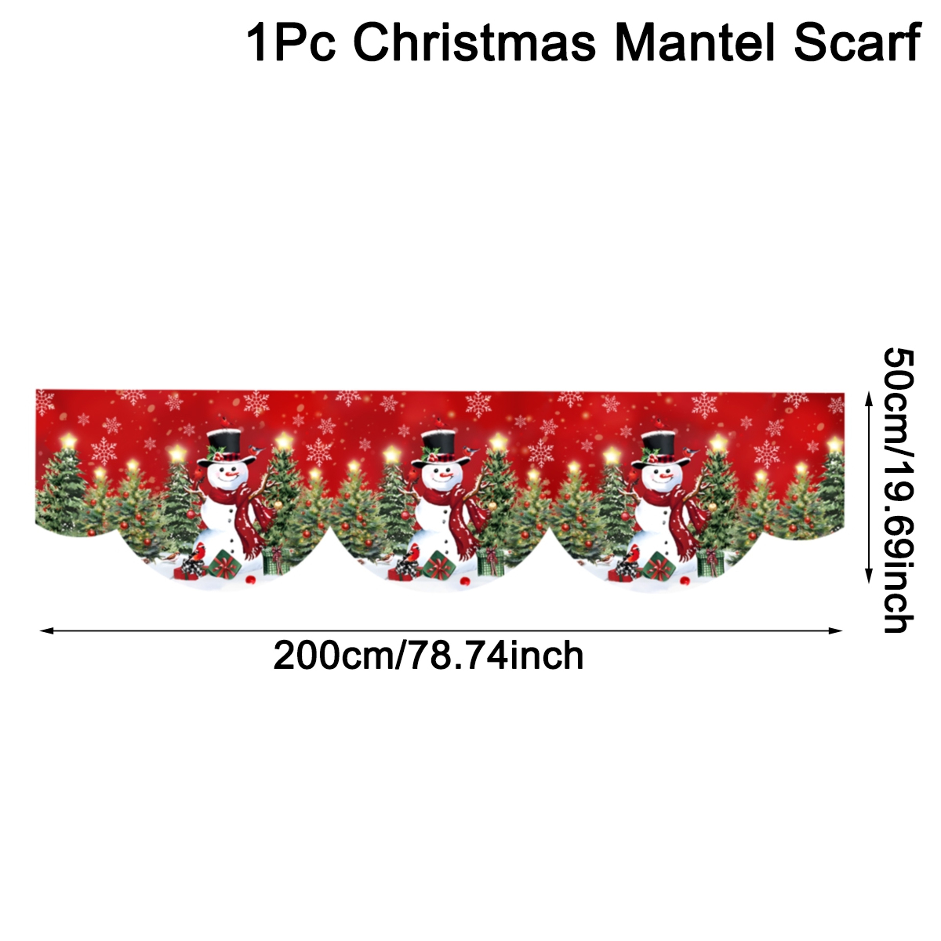 Red Christmas Fireplace Mantel Scarf, Table Cover Xmas Ornaments, Snowman Navidad Natal New Year Gifts for Home – view 7