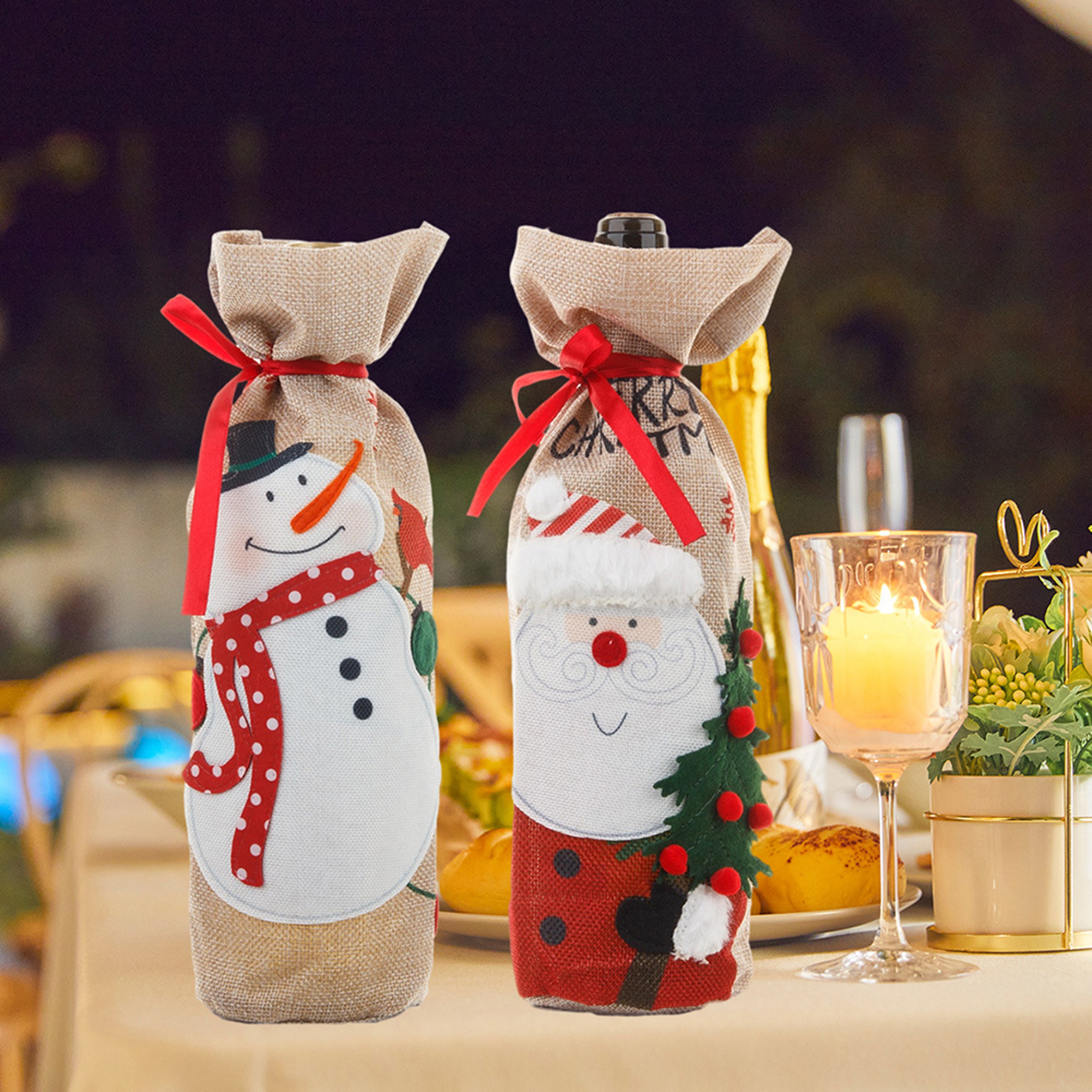 Runtowo Christmas Linen Bottle Covers, Merry Christmas Decor for Home, Xmas Navidad New Year – view 3