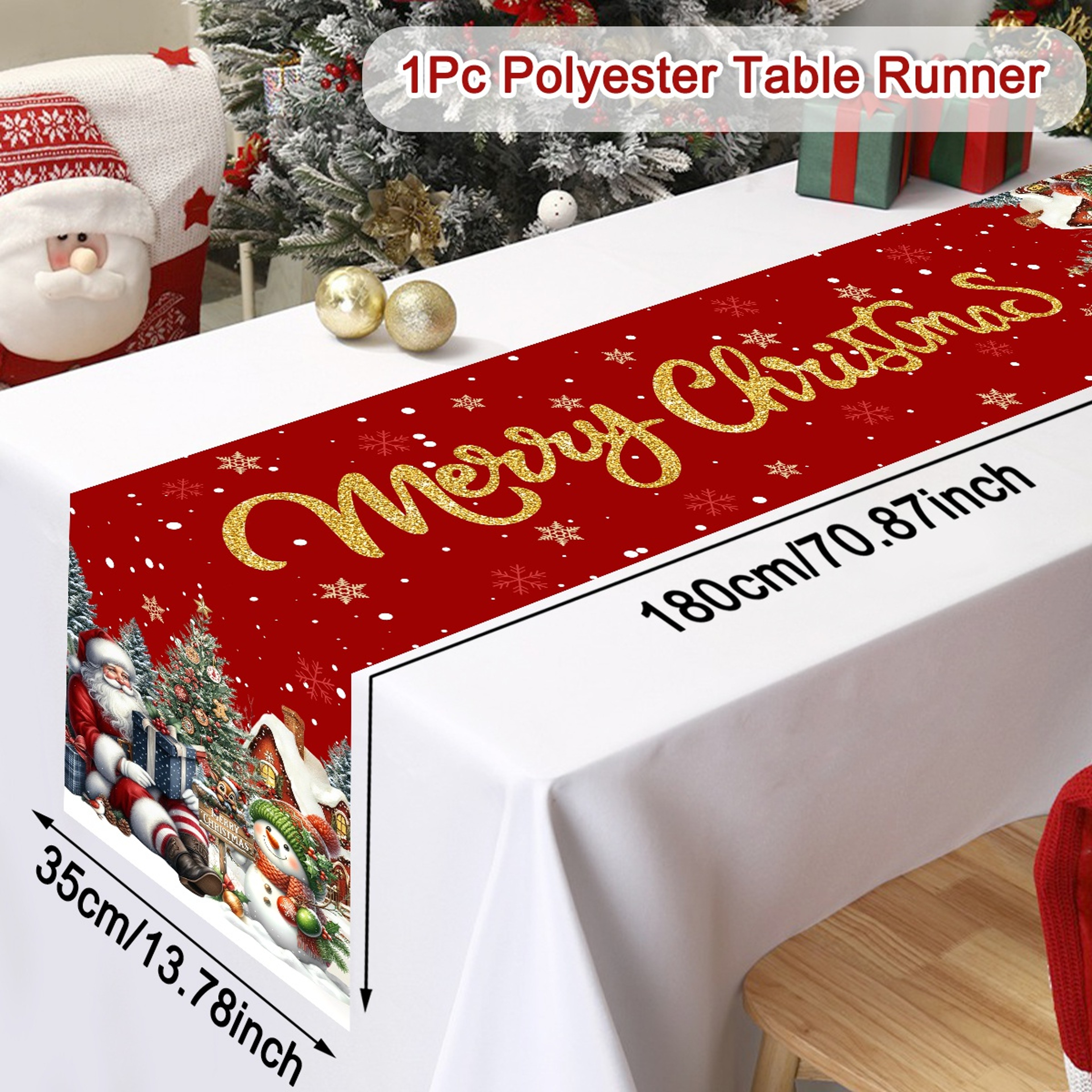 Christmas Decorations for Home, Red Santa Snowman Table Runner, Xmas Table Decor, Navidad Noel New Year Gifts – view 7