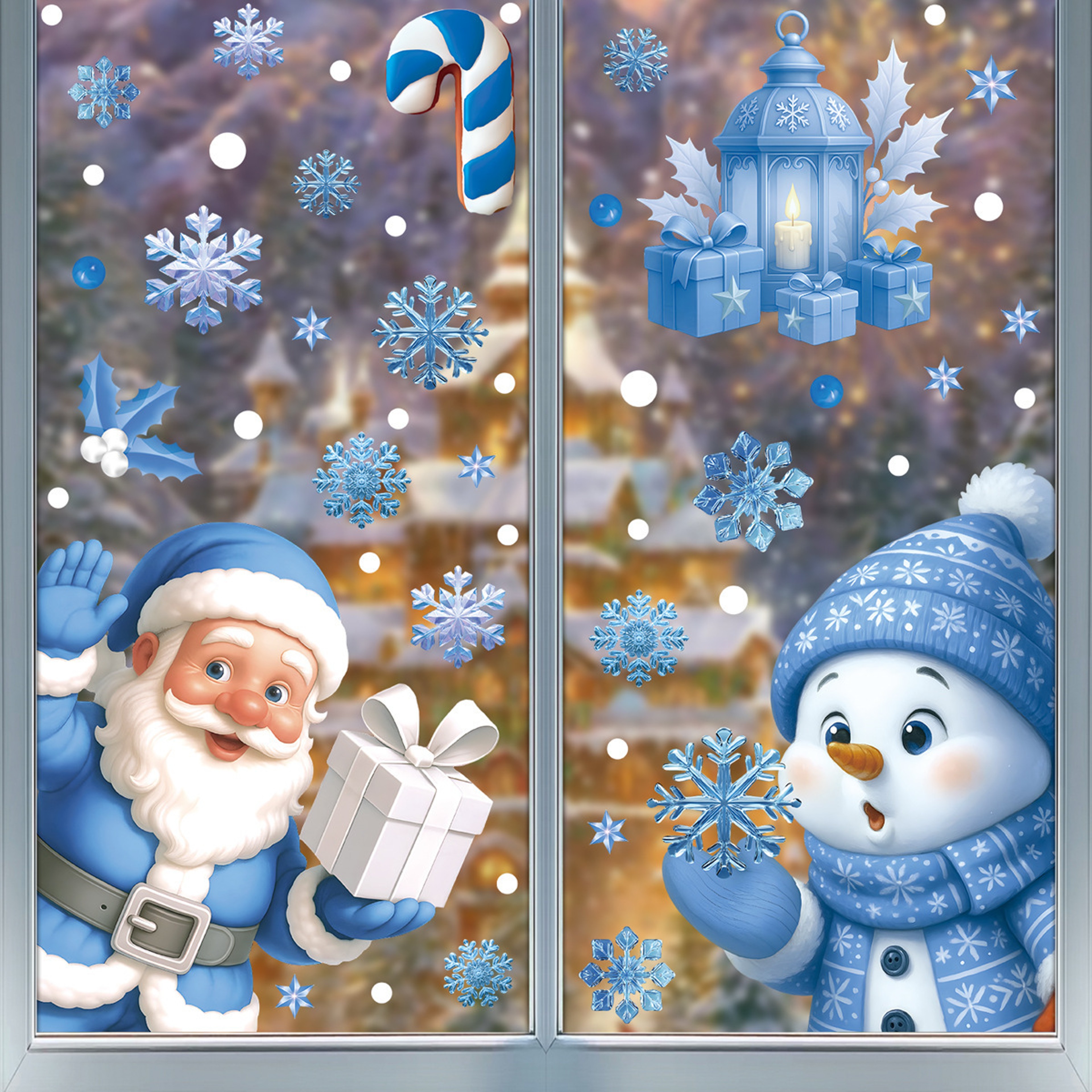 Winter Christmas Window Stickers, Glass Ornaments, Snowman Santa Claus Snowflake Elk, Holiday Decor – view 2