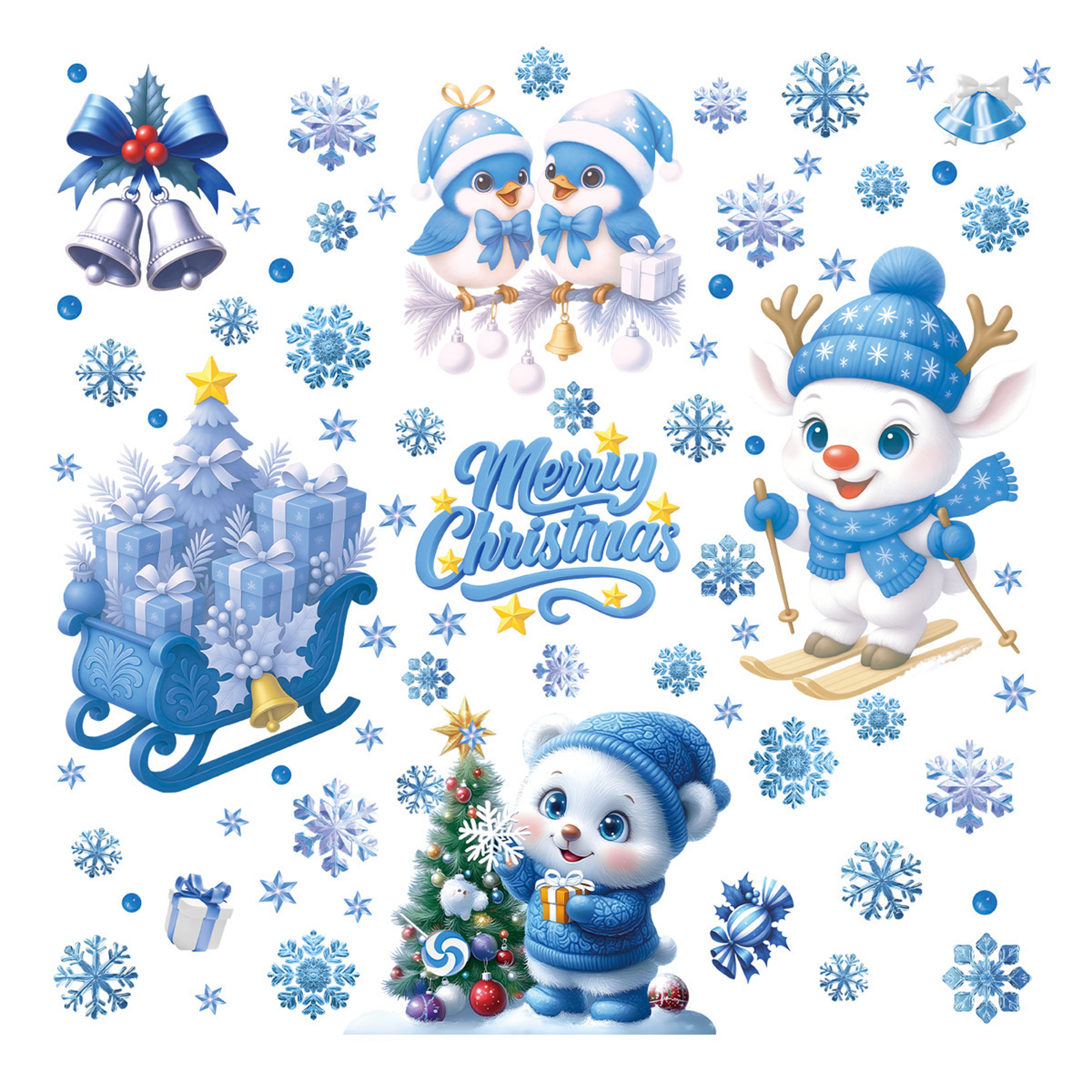Winter Christmas Window Stickers, Glass Ornaments, Snowman Santa Claus Snowflake Elk, Holiday Decor – view 5
