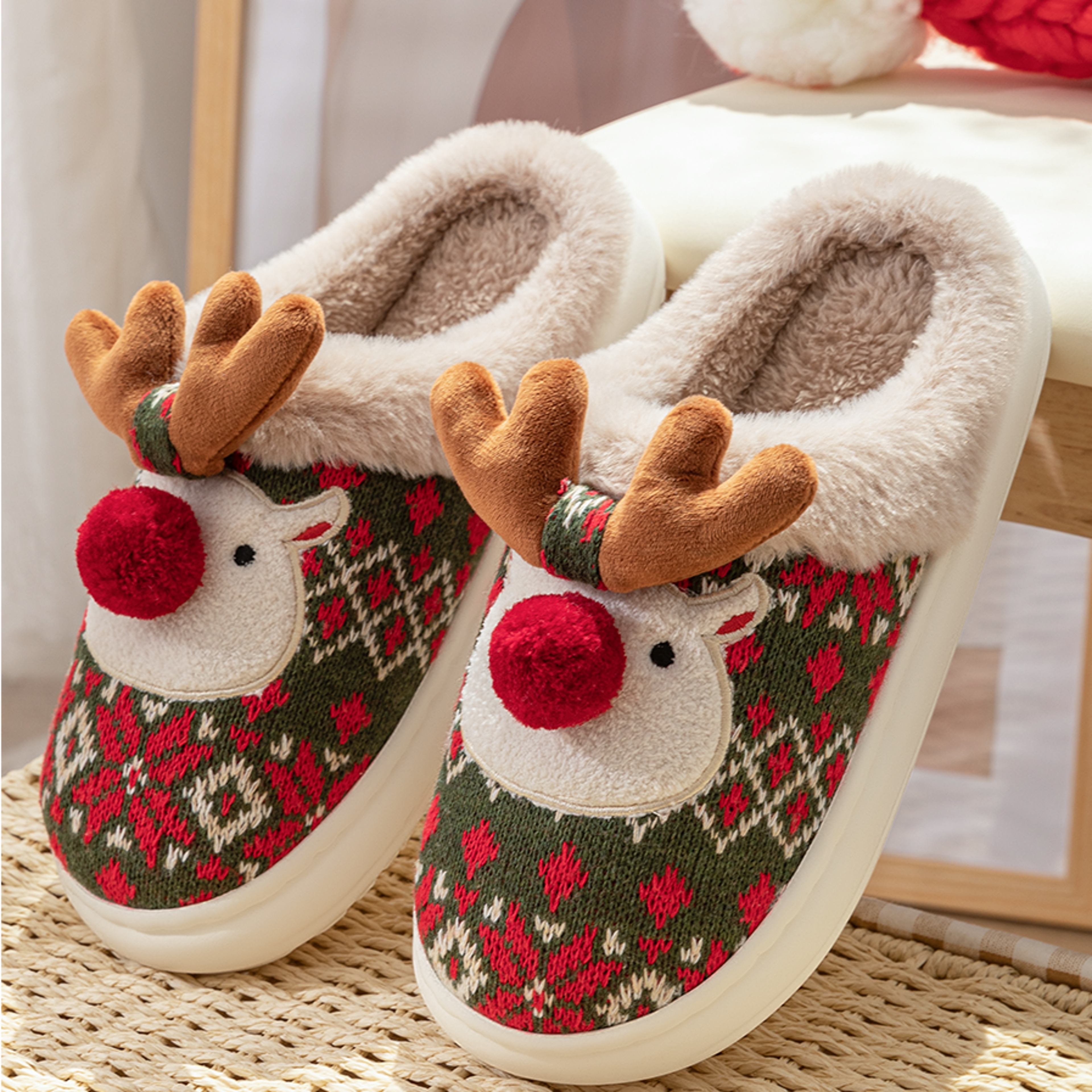 Home Cute Cartoon Cotton Slippers New Winter Lovely Womens Slippers Christmas Deer Non Slip House S 1