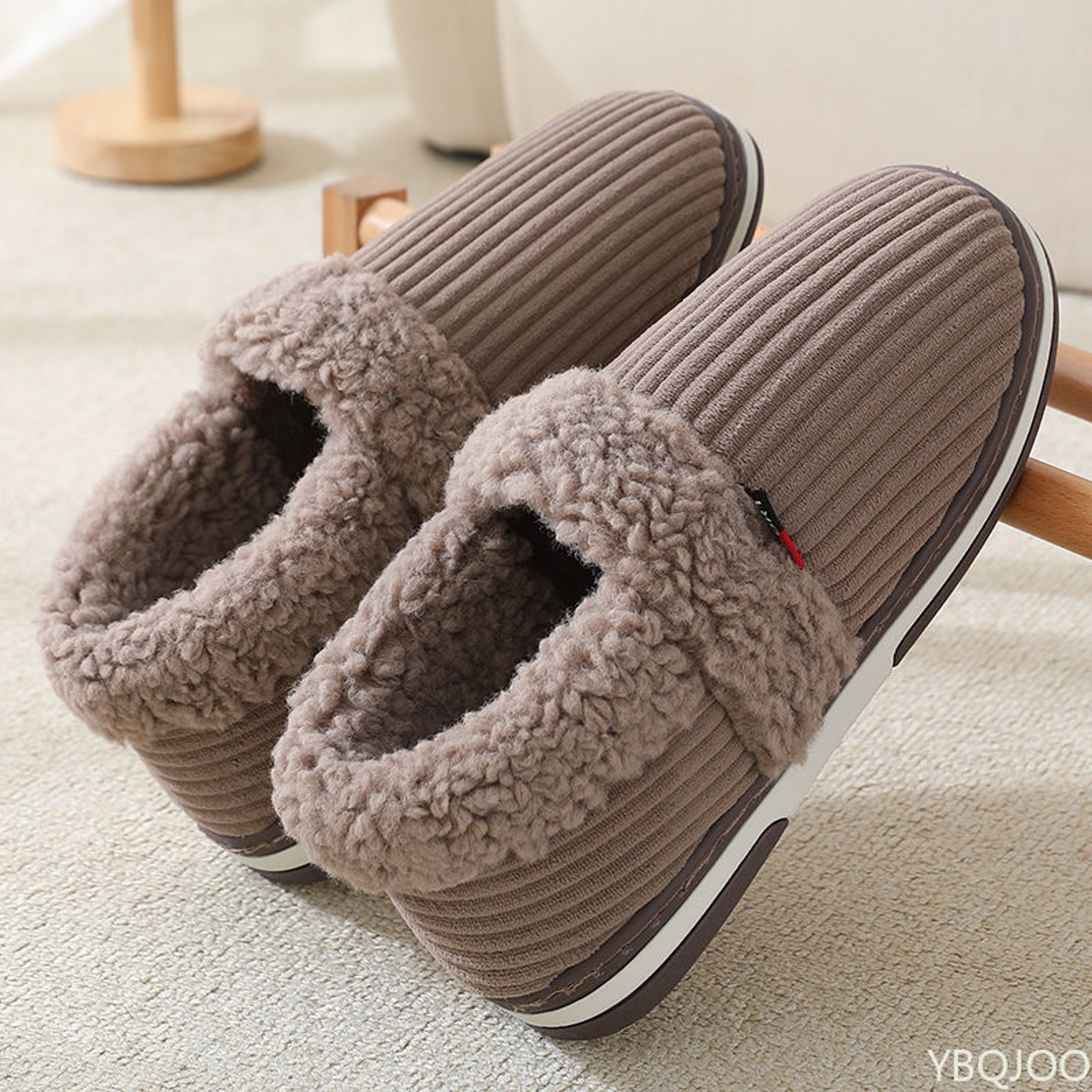 Indoor Plush Cotton Shoes Fluffy Winter Couple Bag Heel Slippers Men Casual Soft Soled Shoes Fur No 2