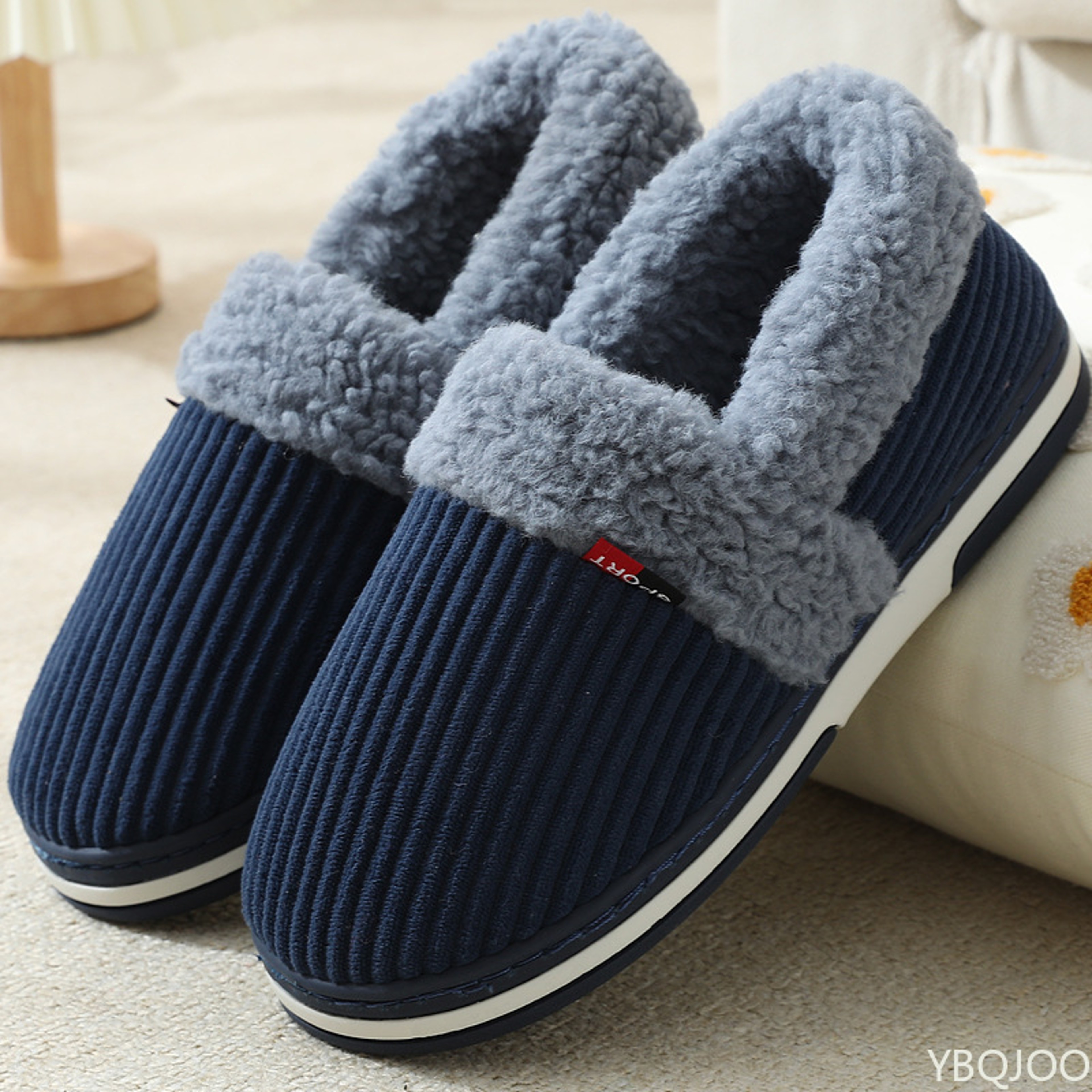 Indoor Plush Cotton Shoes Fluffy Winter Couple Bag Heel Slippers Men Casual Soft Soled Shoes Fur No 5