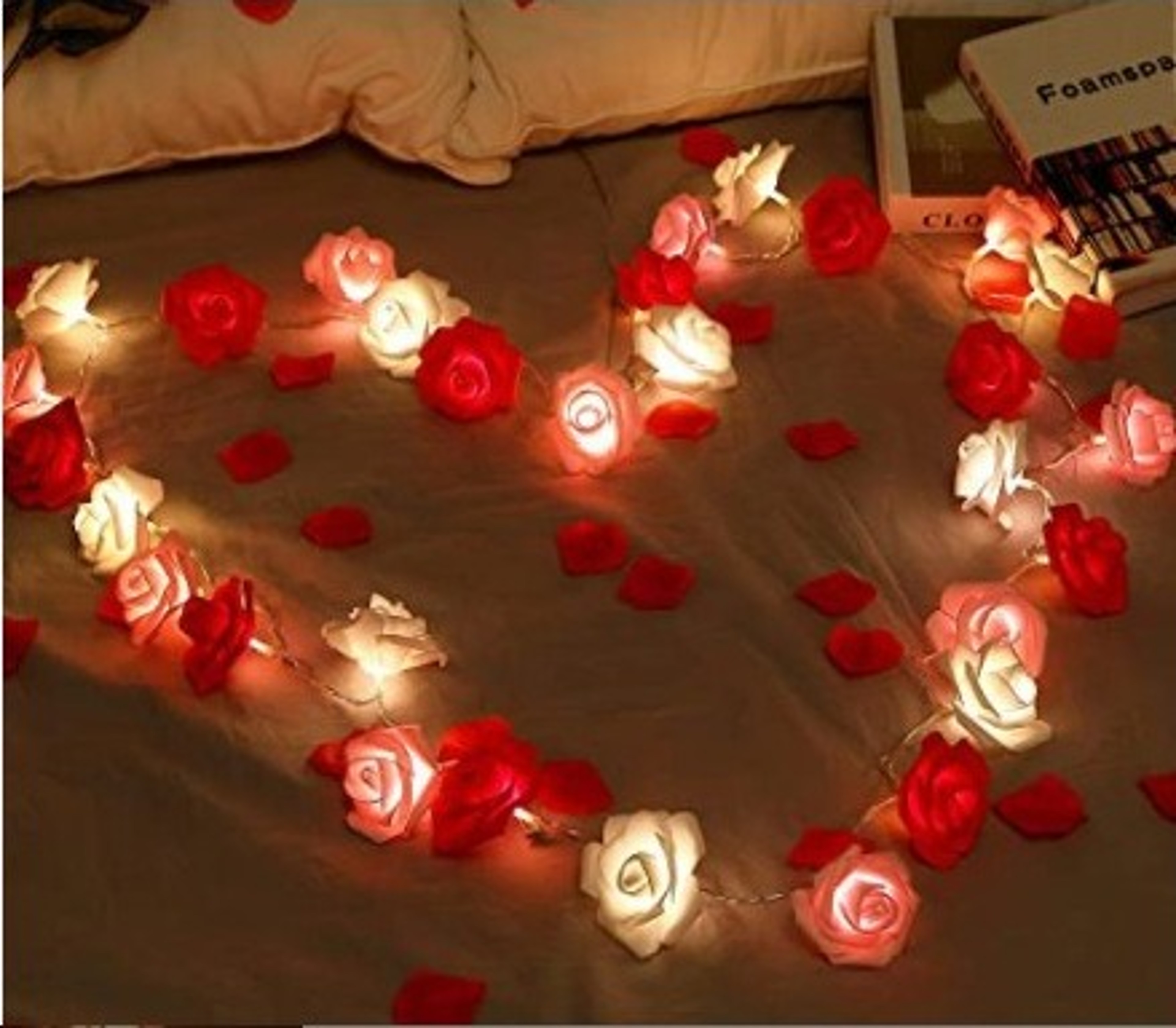 Romantic Red Pink White Rose Lights, Artificial Flowers Led Lamp, Rose Flower String Lights Battery Operated for Bedroom – view 7