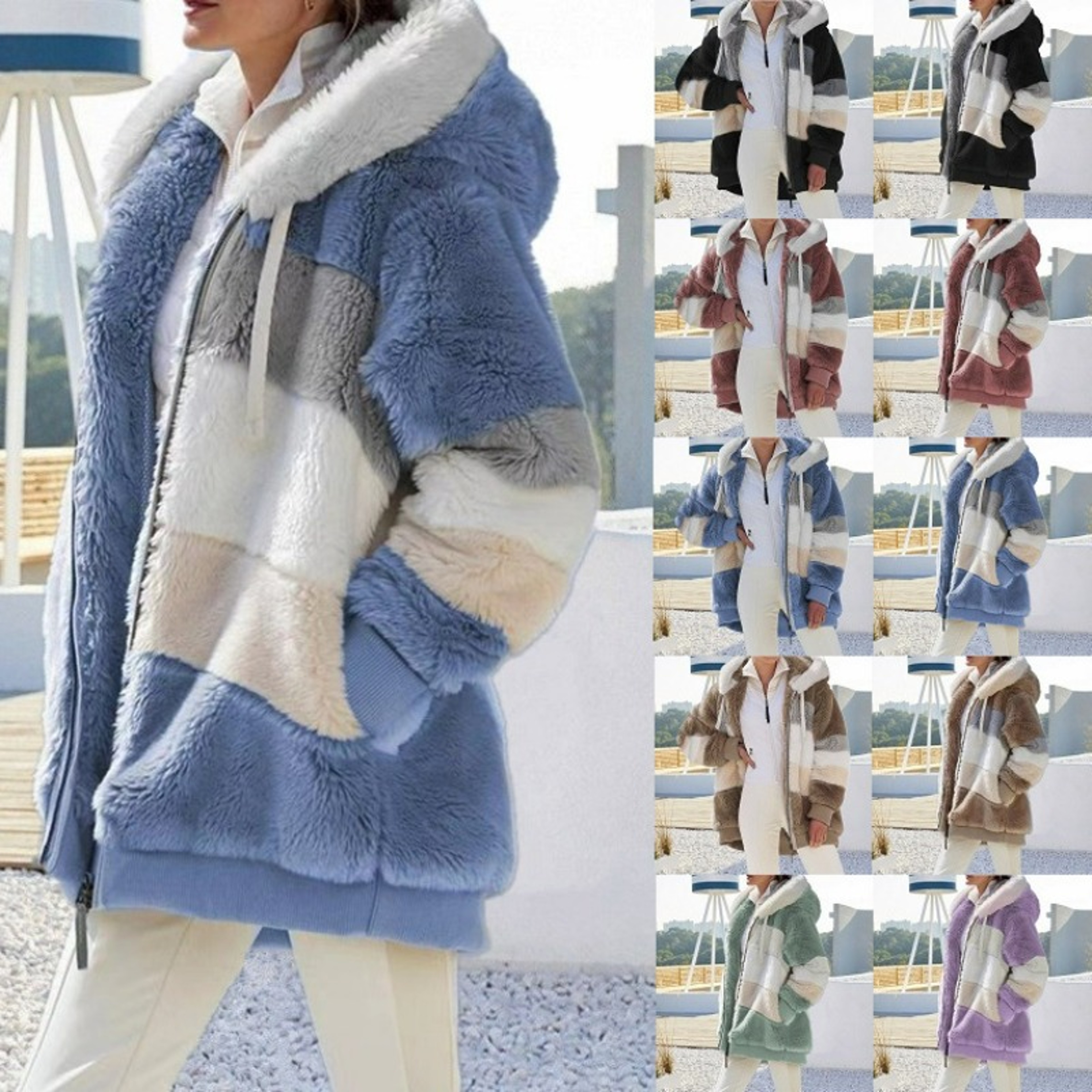 New Autumn Winter Warm Plush Pocket Hooded, Oversized Jacket for Women, Streetwear Loose Lady Outerwear Coat – view 1