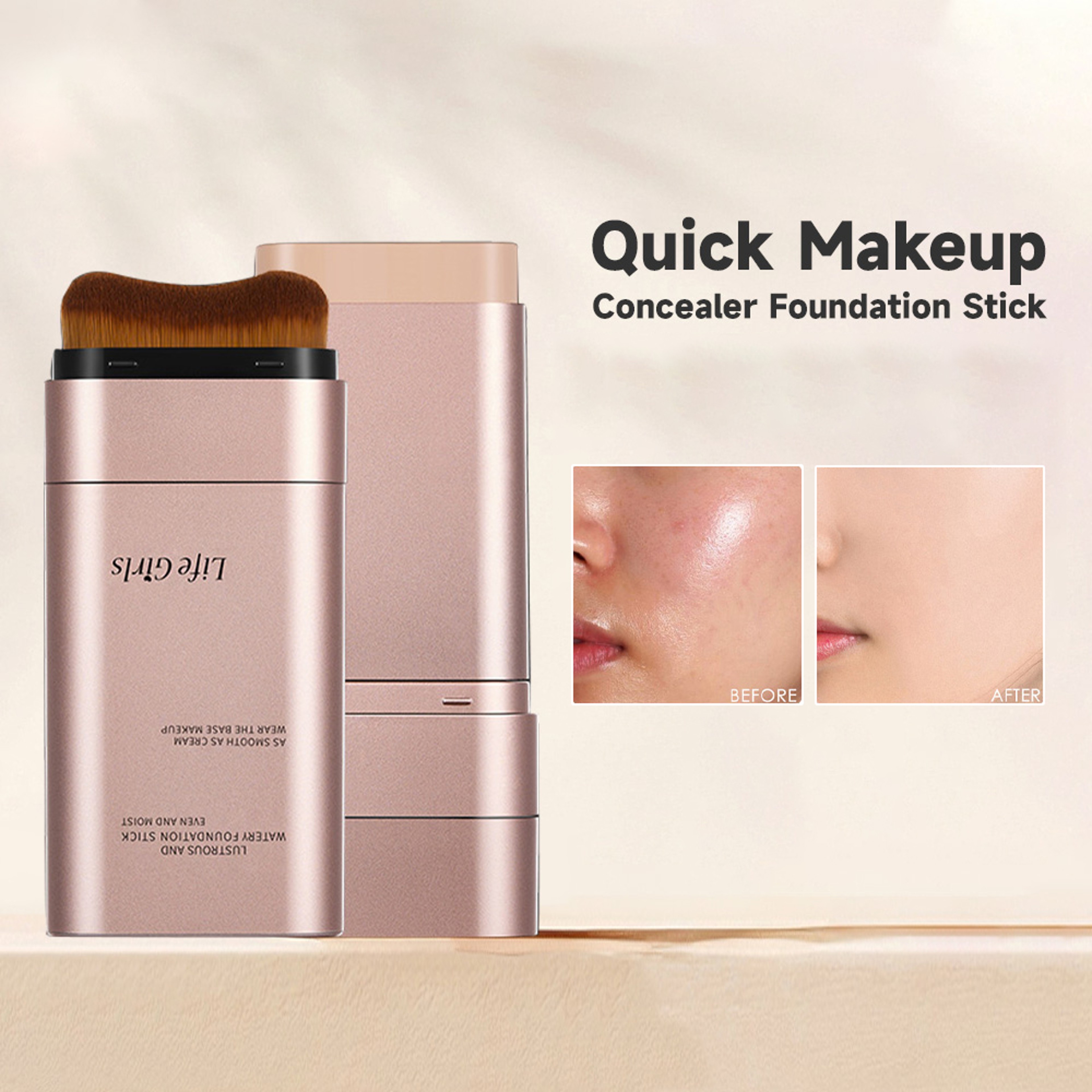 Natural Long-Lasting Double-Headed Foundation Stick, Flawless Makeup, Facial Concealer with Brush – view 1