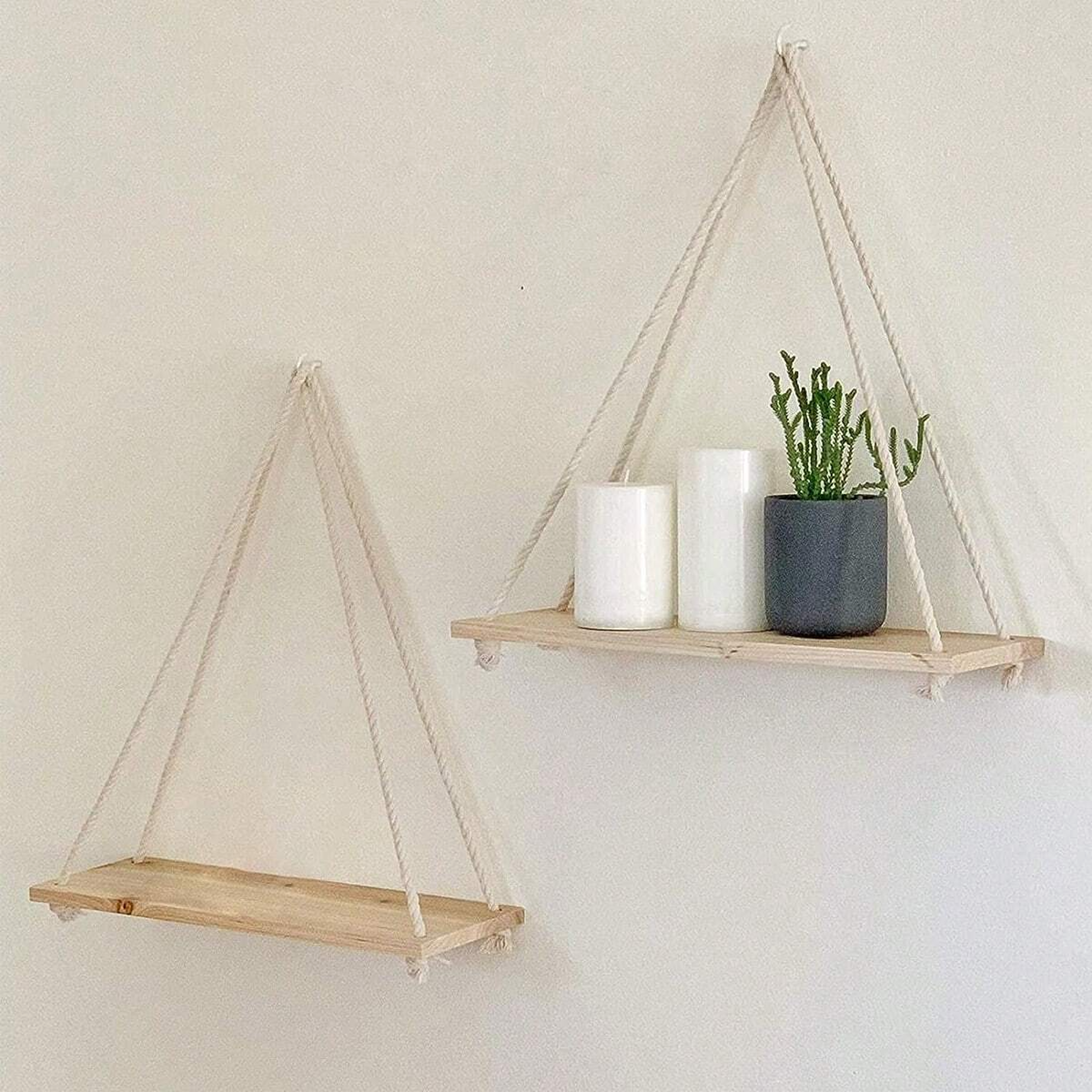 Wooden Storage Rack, Wall Decoration, Hanging Rope Flower Pot Rack – view 3