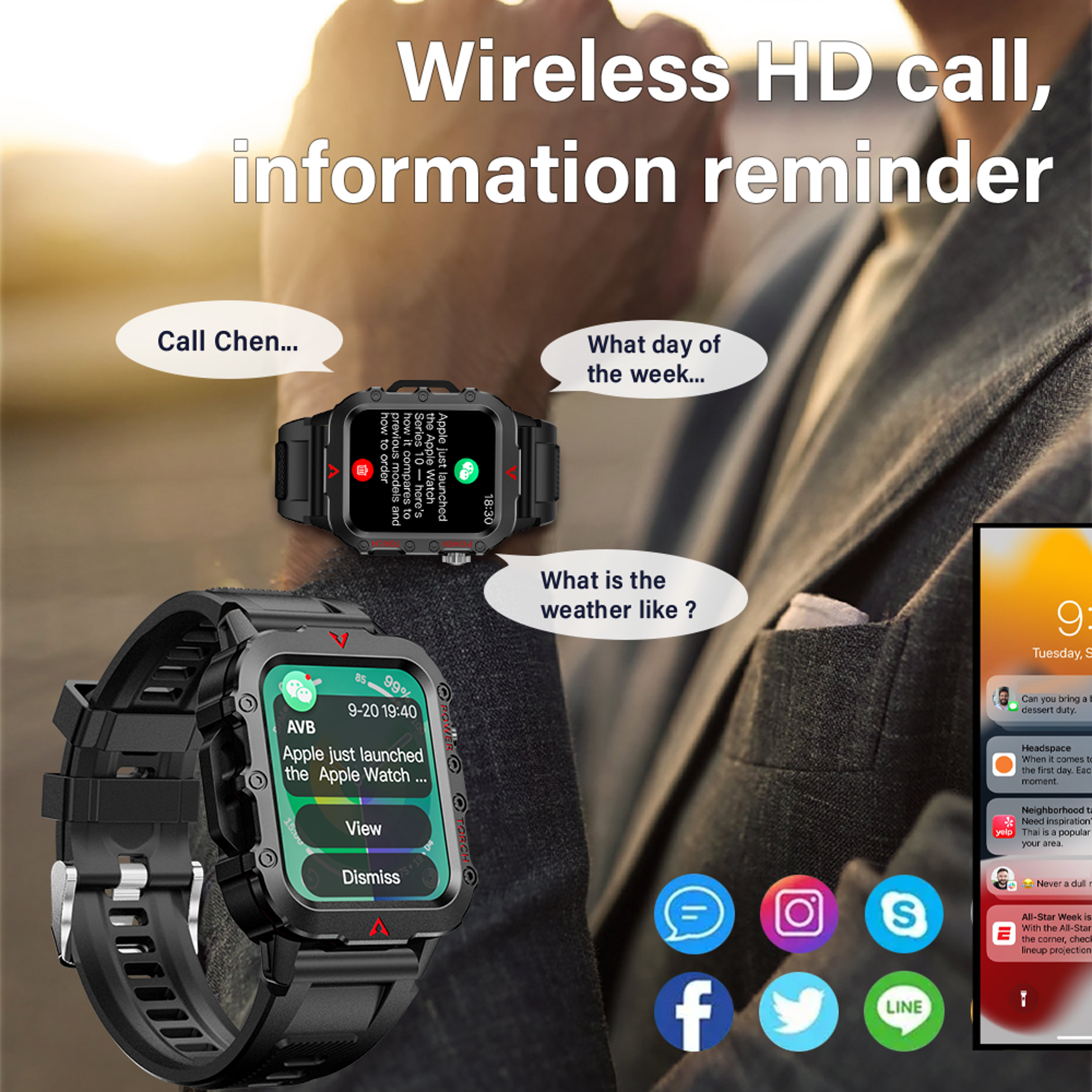 LED Flashlight Mens Smart Watch Health Monitoring Outdoor Sports Wristwatch 2