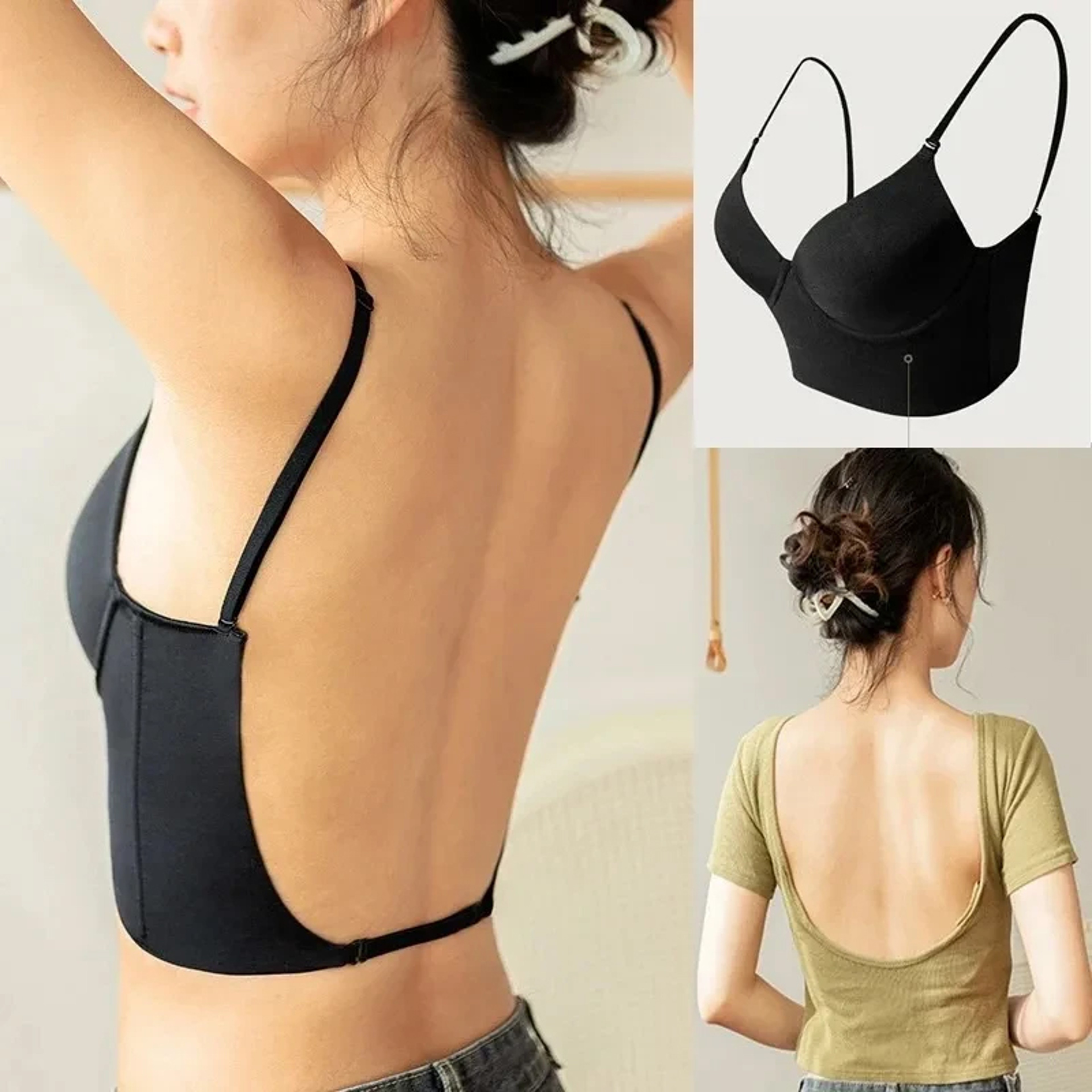 Sexy Lingerie With Transparent Strap Push Up Strapless Underwear Women Invisible Bra Deep U Plunge  0