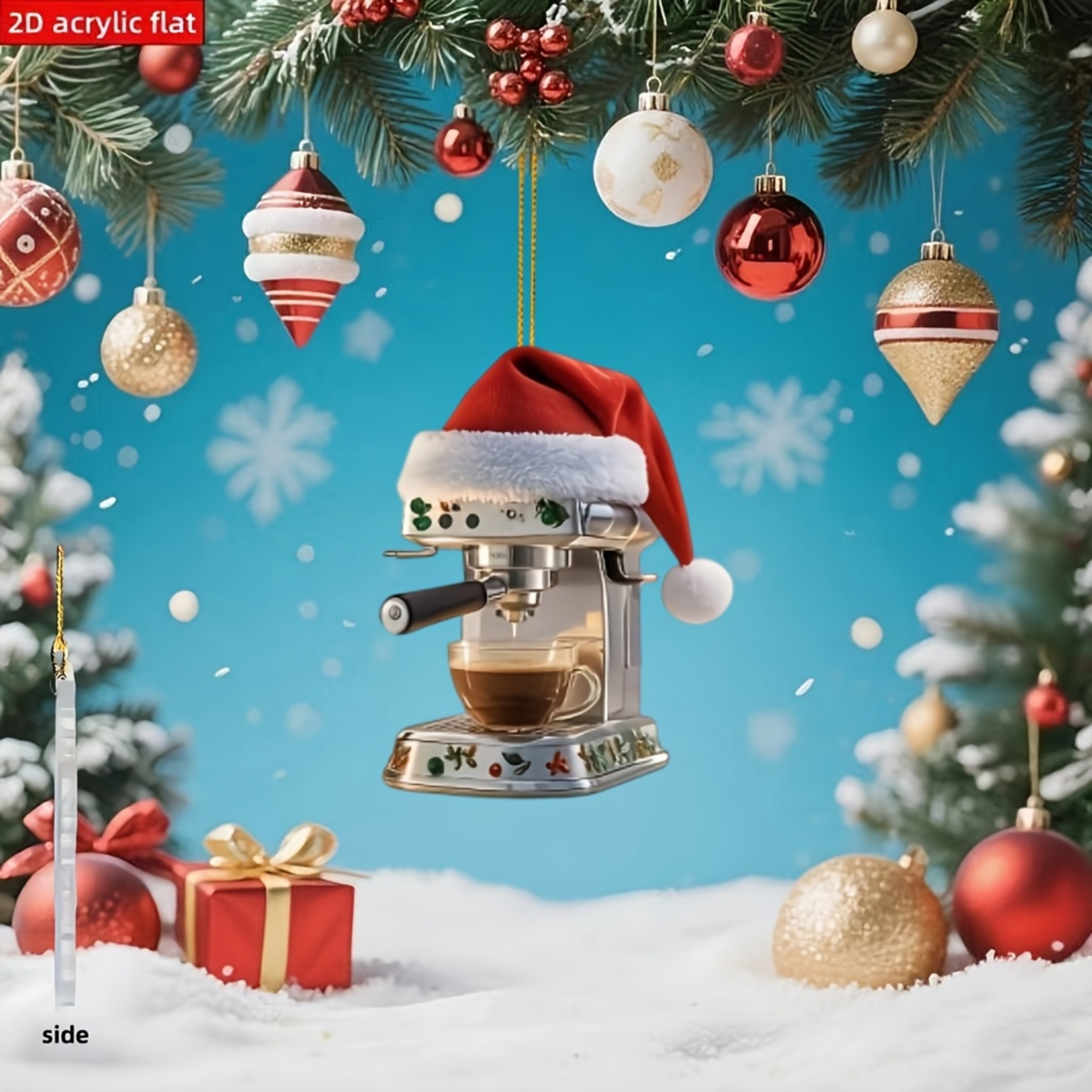 Christmas Coffee Machine Decoration Acrylic Coffee Machine Pendant Adorable Xmas Tree Decor Holiday 0