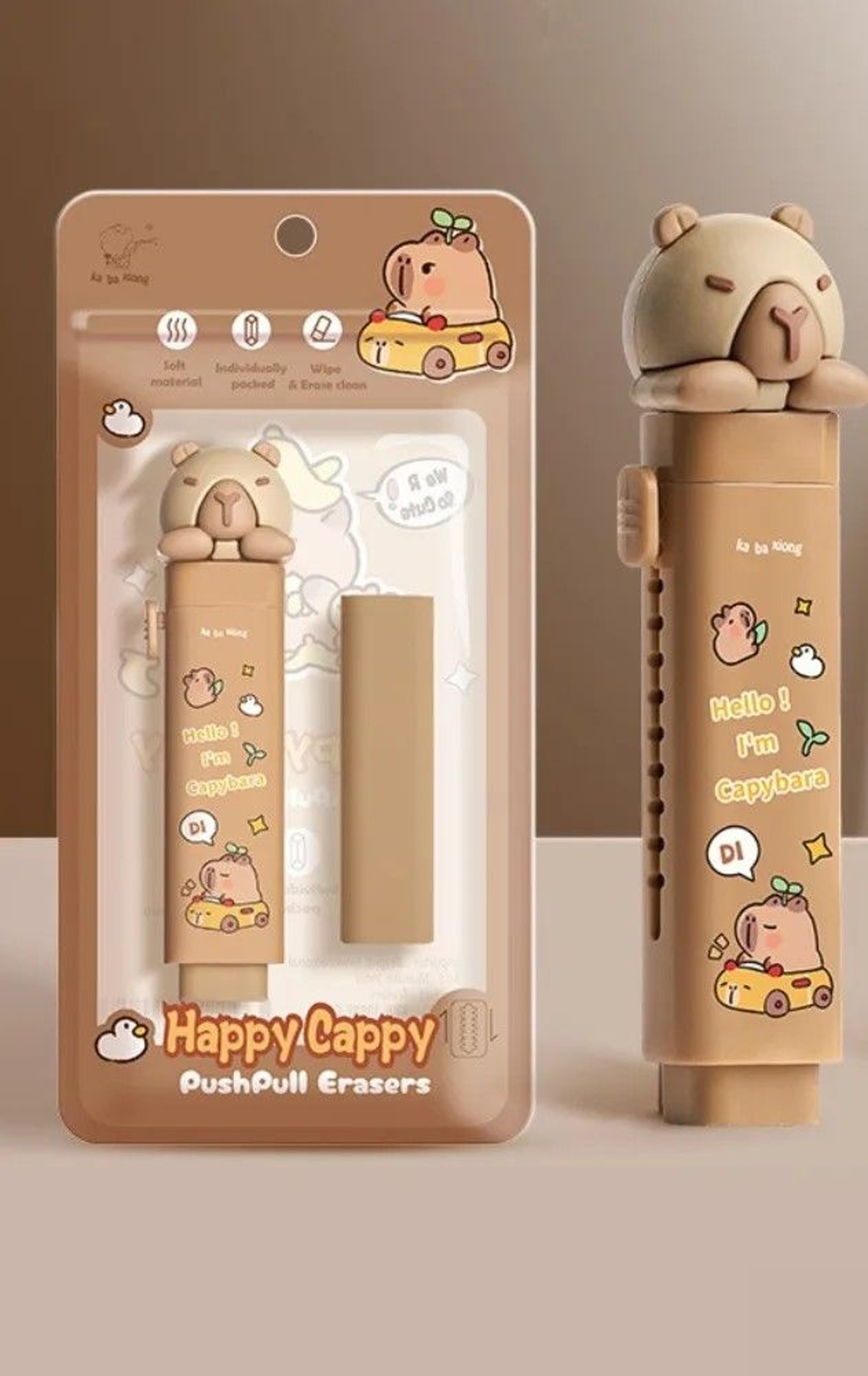 Cartoon Capybara Push Pull Eraser Silicone Correction Tool Replaceable Core Gift 0