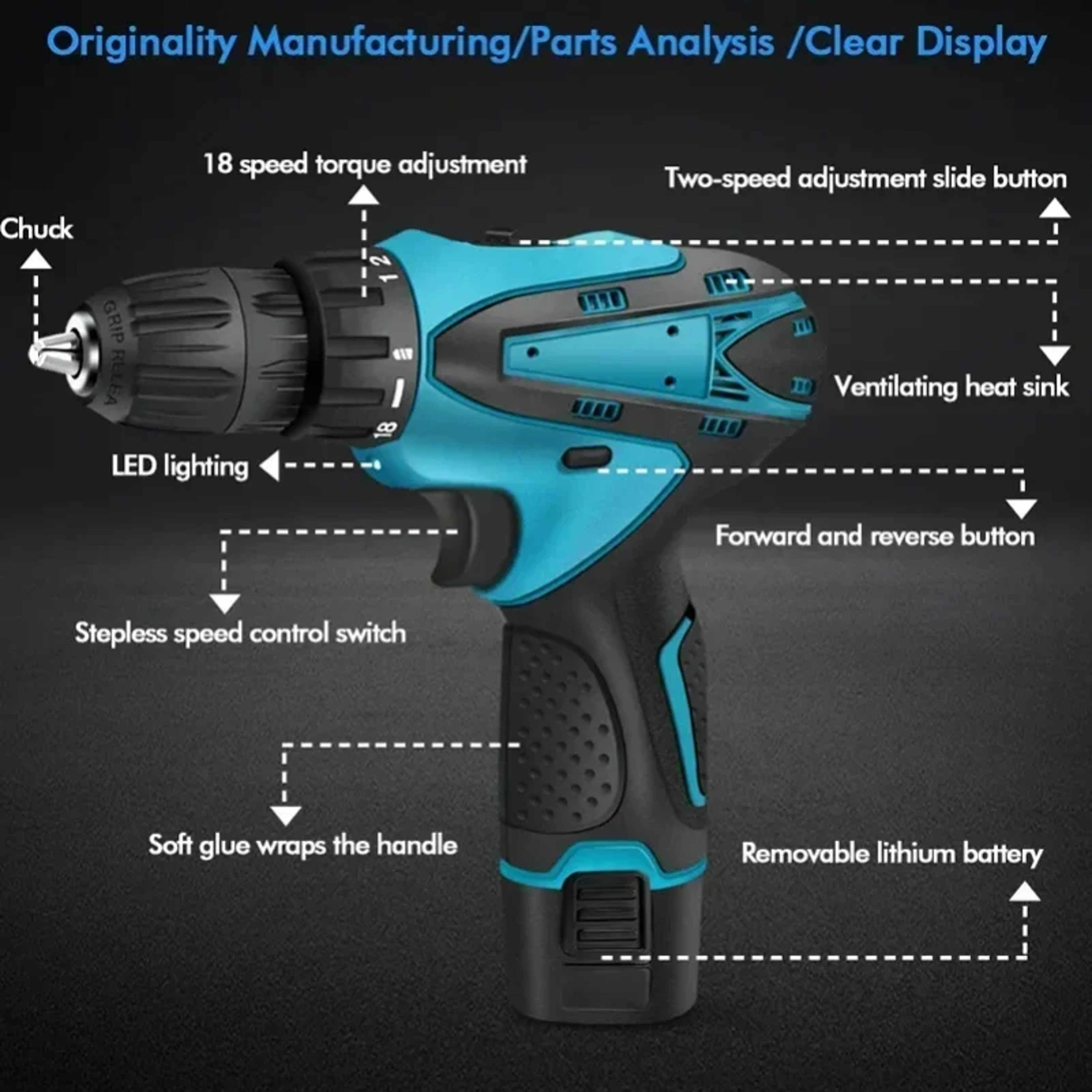 Electric Screwdriver Cordless Impact Drill Set Wireless Power Tool With Torque For DIY Home Use And 4