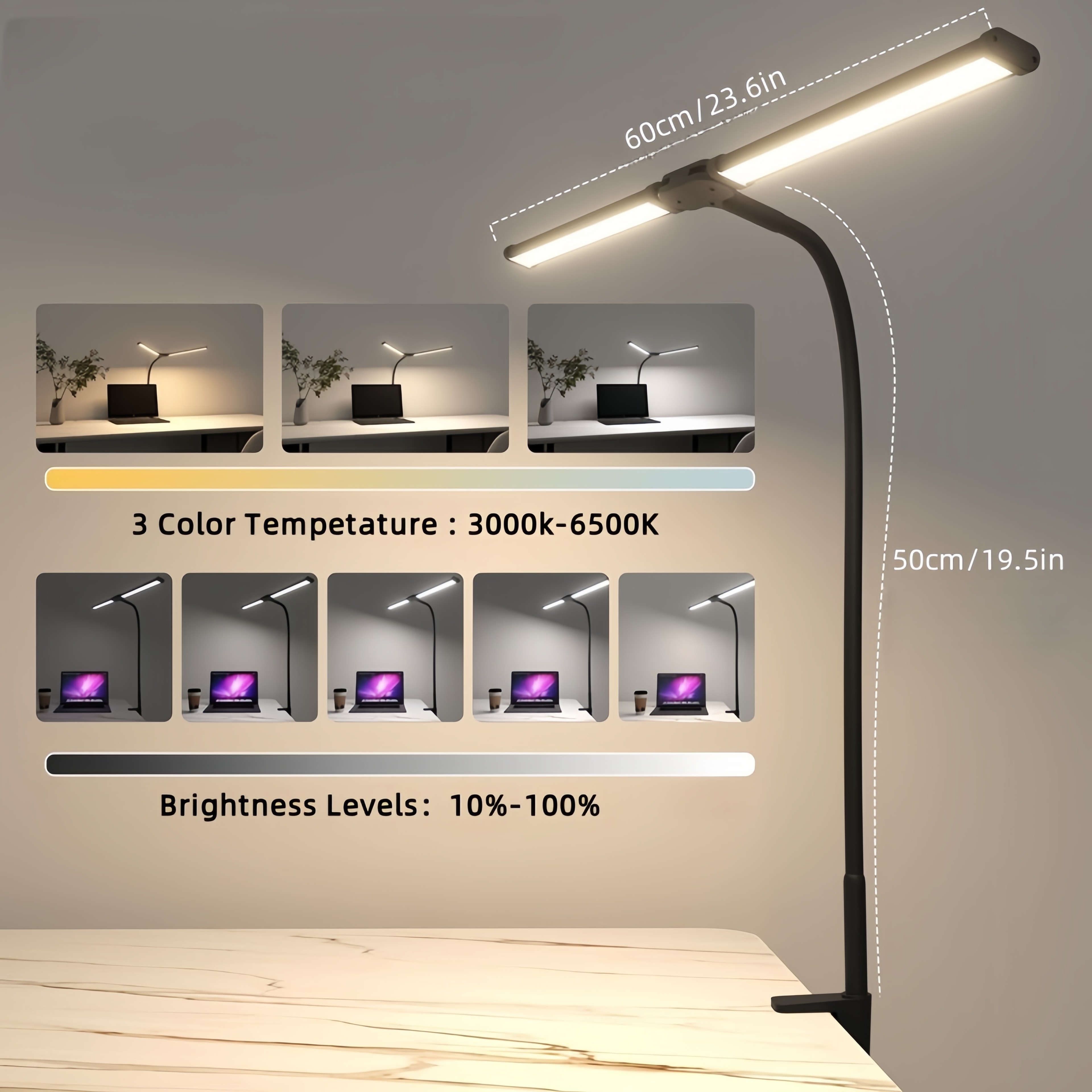 Architectural Desk Lamp with 5 Color Modes, Double Headed LED Clip Type Remote Control Reading Lamp – view 6