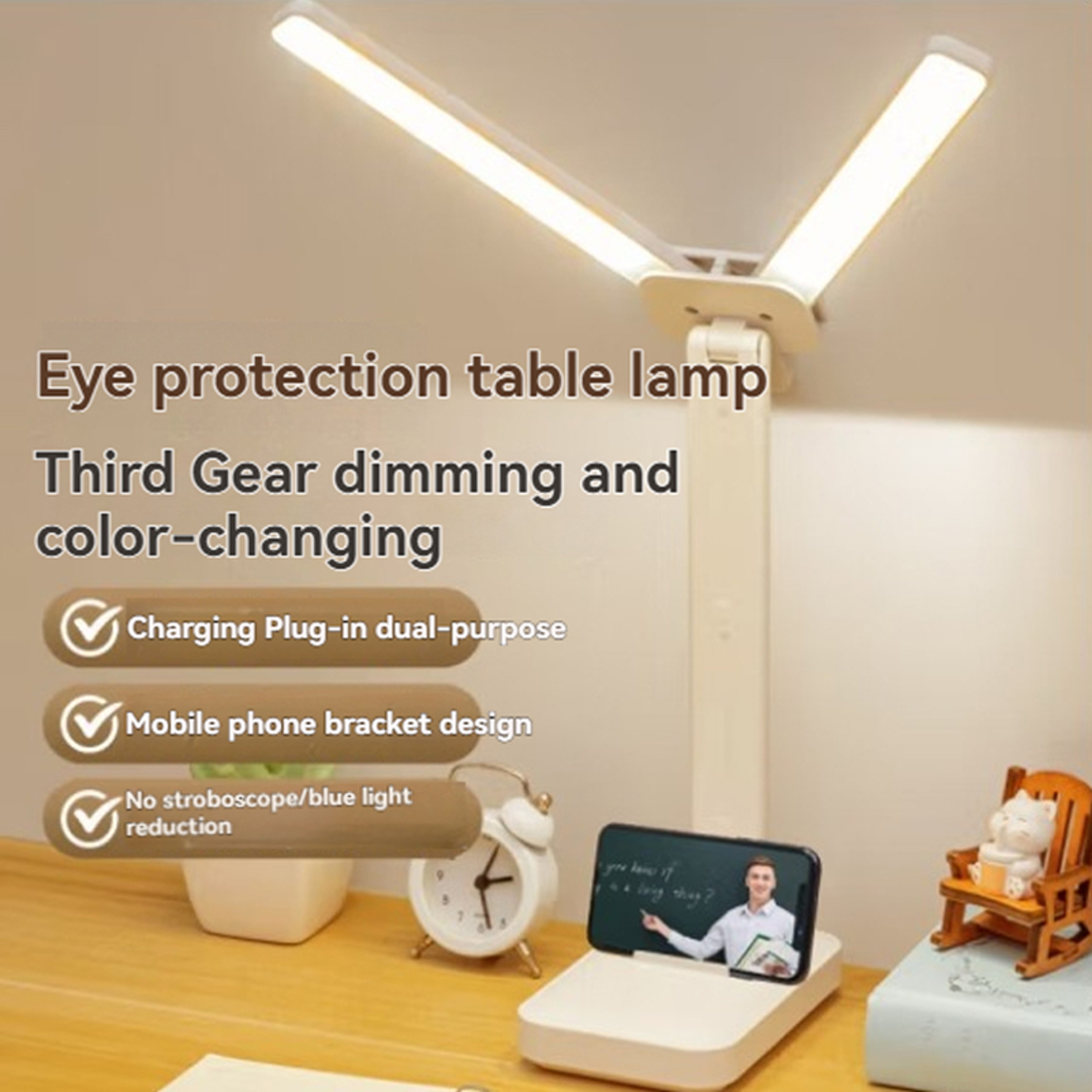Foldable Dimmable Dual Head LED Desk Lamp USB Rechargeable Battery Night Light For Bedroom 2