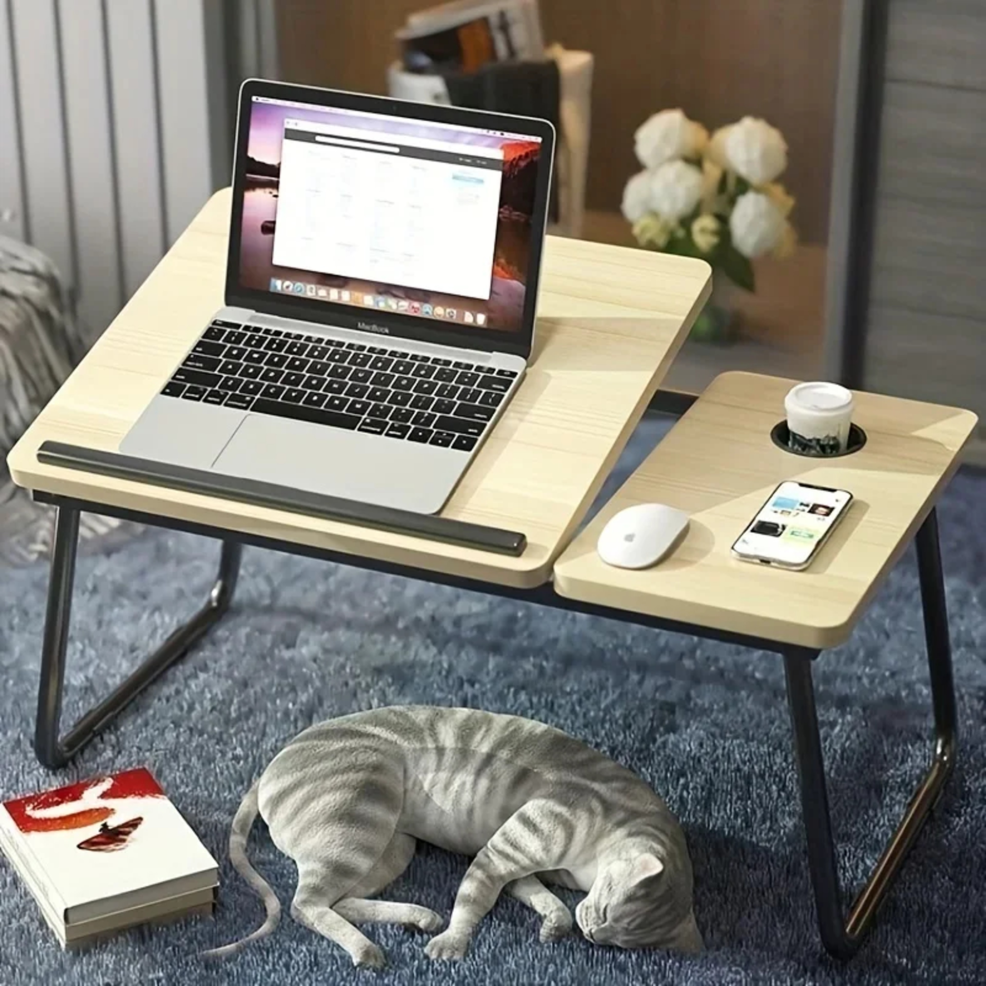 Computer Lazy Desk With Ergonomic Design Integrated Foldable Table With Adjustable Height Compact A 0