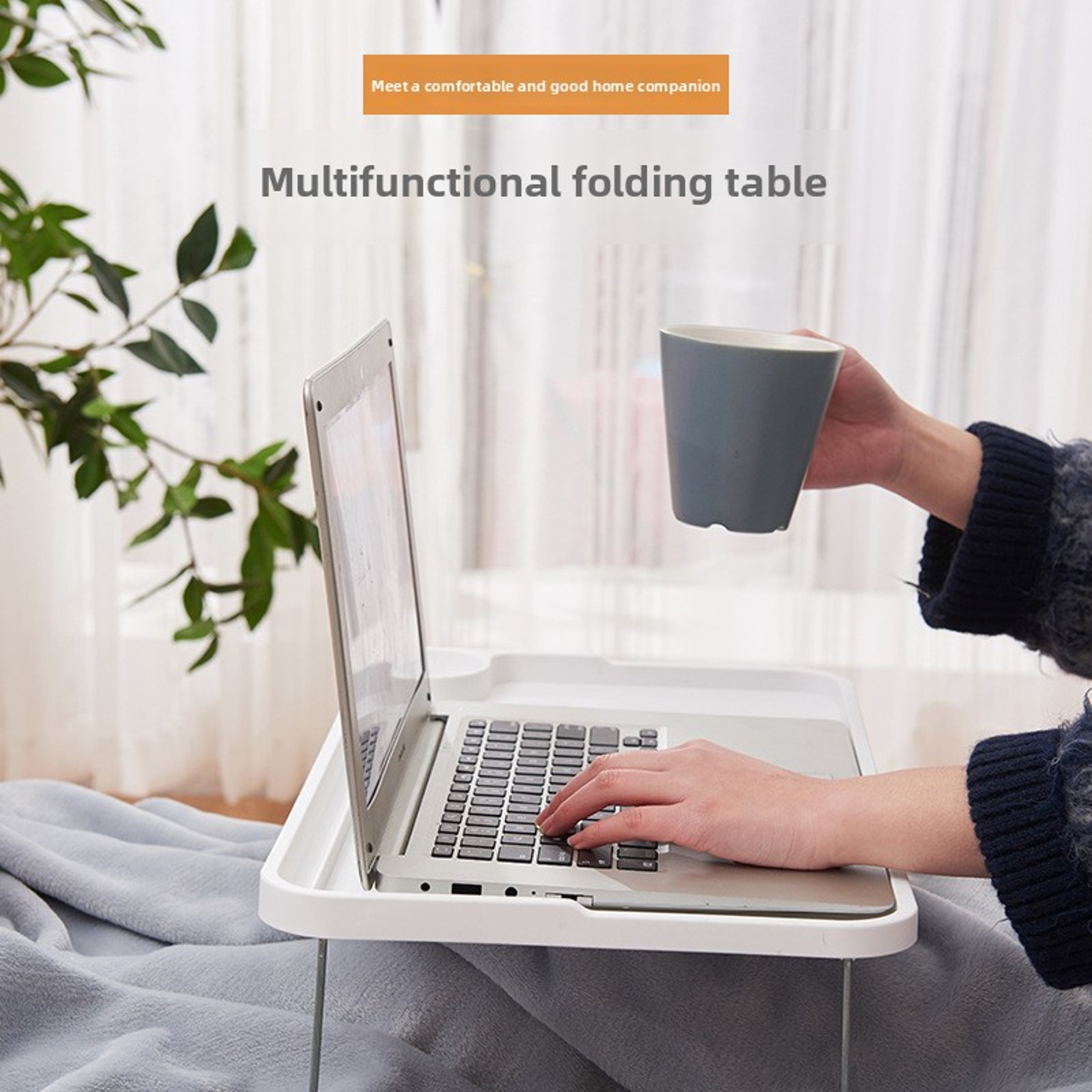 Foldable Bed Table With Cup Holder Portable MultiFunction Lap Tray Desk Ergonomic Space Saving Desk 1