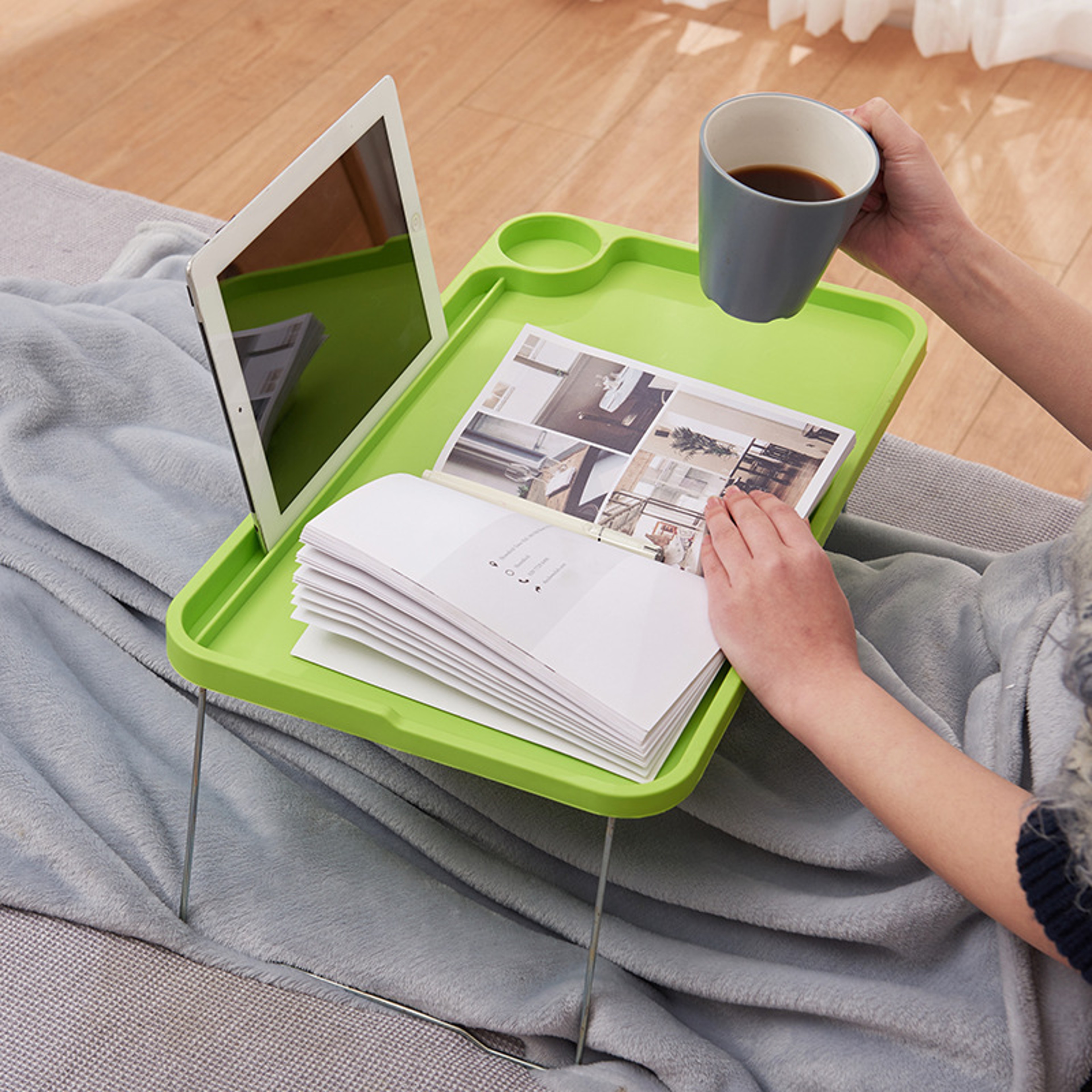 Foldable Bed Table With Cup Holder Portable MultiFunction Lap Tray Desk Ergonomic Space Saving Desk 4