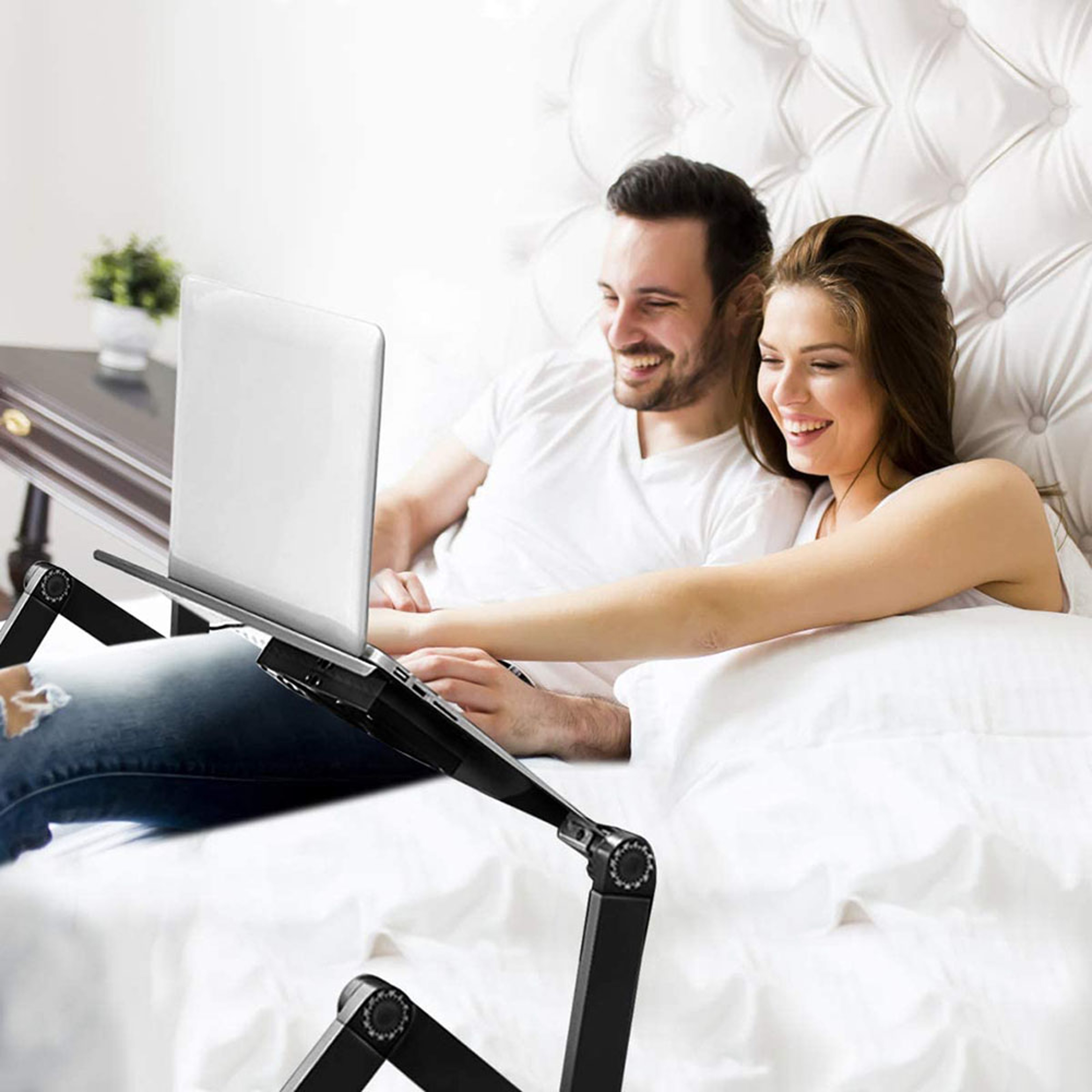 Foldable Adjustable Laptop Stand Aluminum Laptop Desk With Large Cooling Fan  Mouse Pad For Bed Sof 0