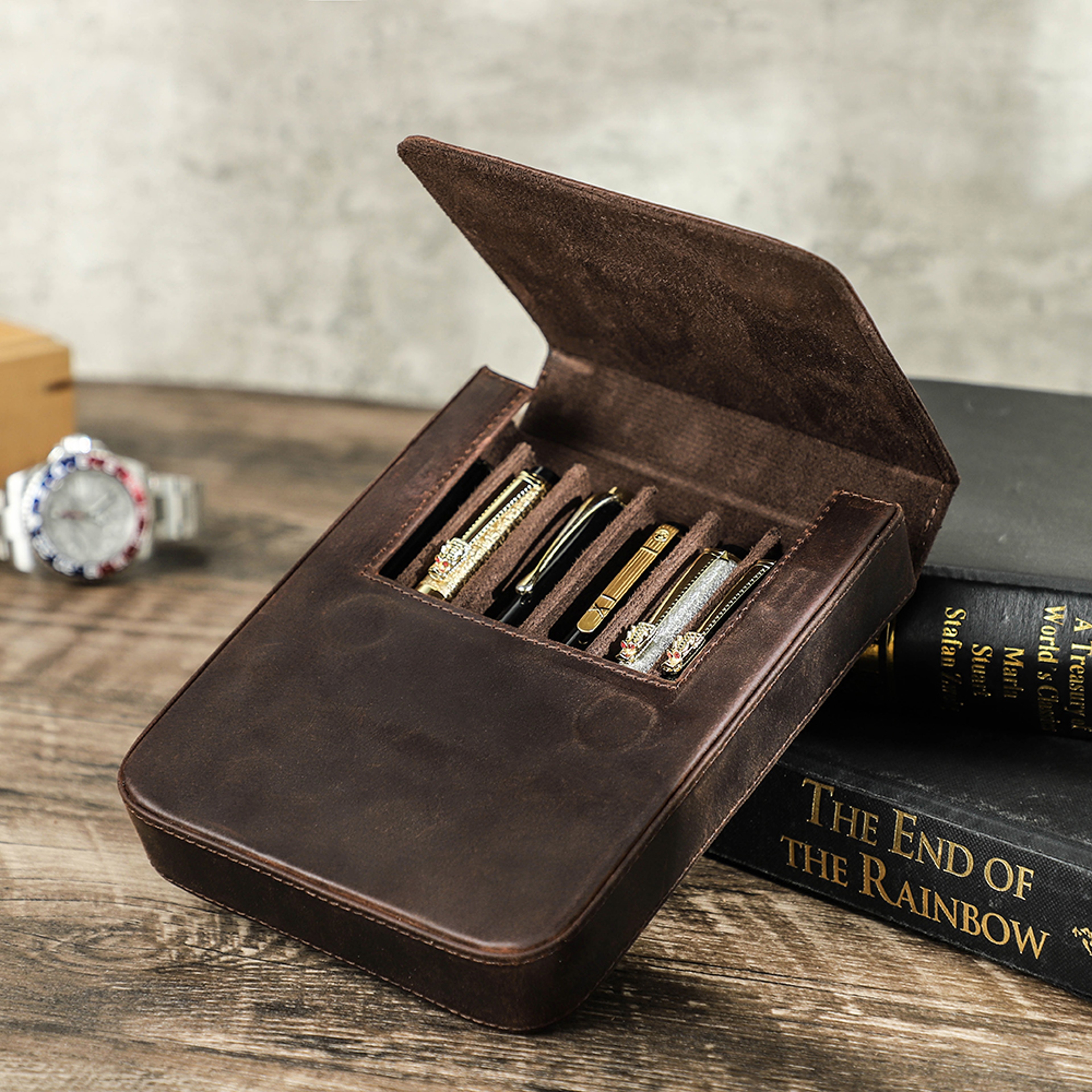 Handmade FAMILY Fountain Pen Case Leather Holder Retro Pen Box Pen Pouch Organizer For Men Women Bo 0
