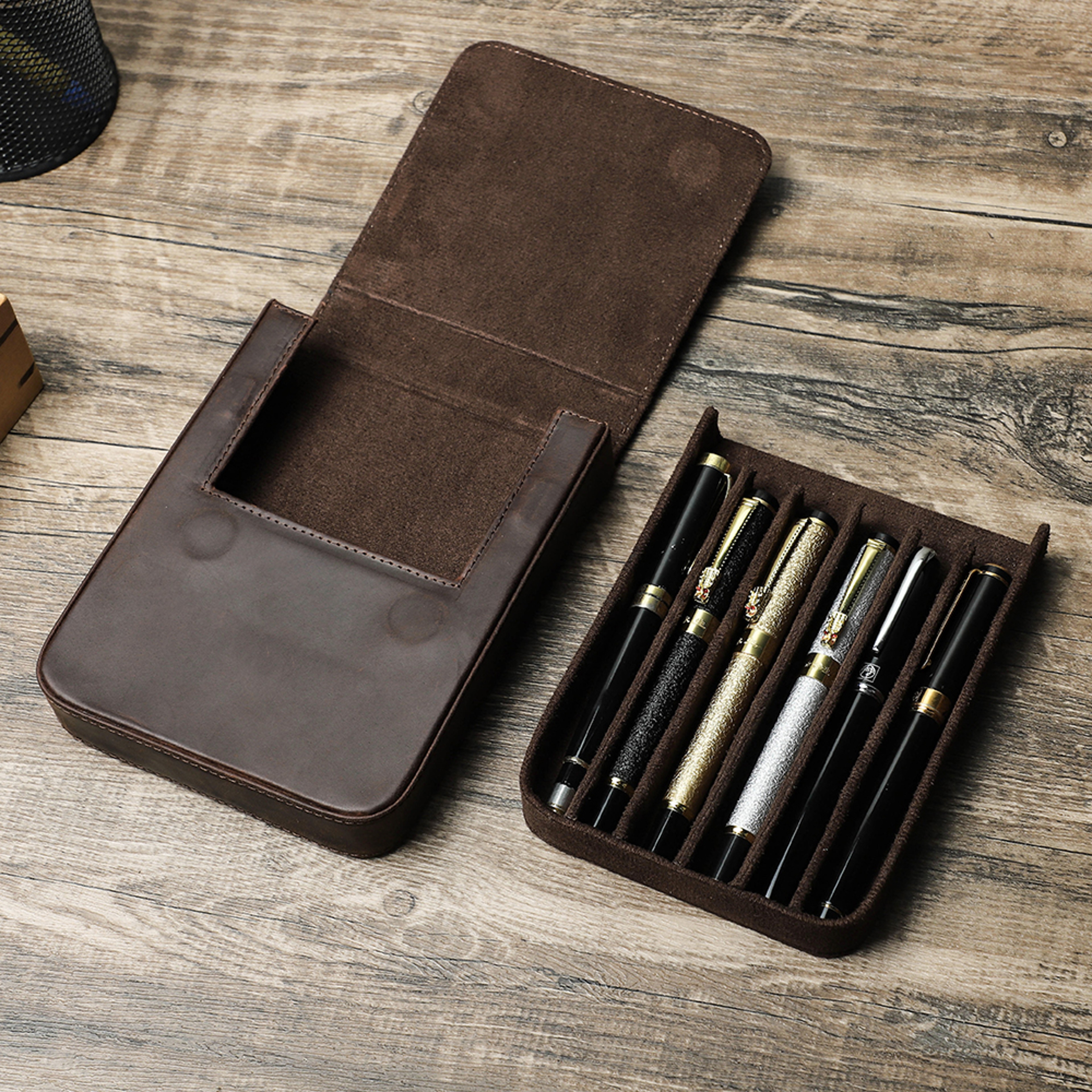 Handmade FAMILY Fountain Pen Case Leather Holder Retro Pen Box Pen Pouch Organizer For Men Women Bo 2
