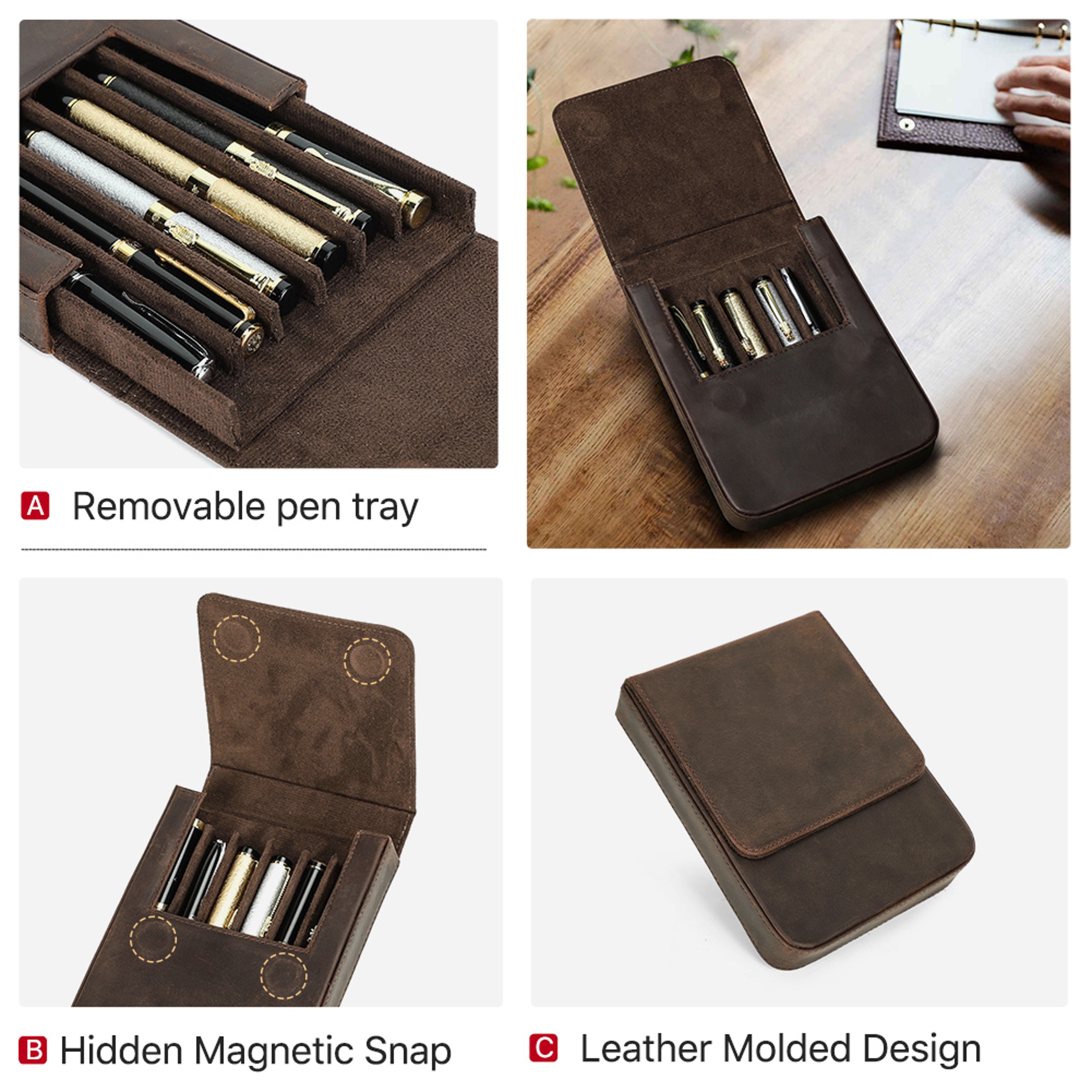 Handmade FAMILY Fountain Pen Case Leather Holder Retro Pen Box Pen Pouch Organizer For Men Women Bo 4