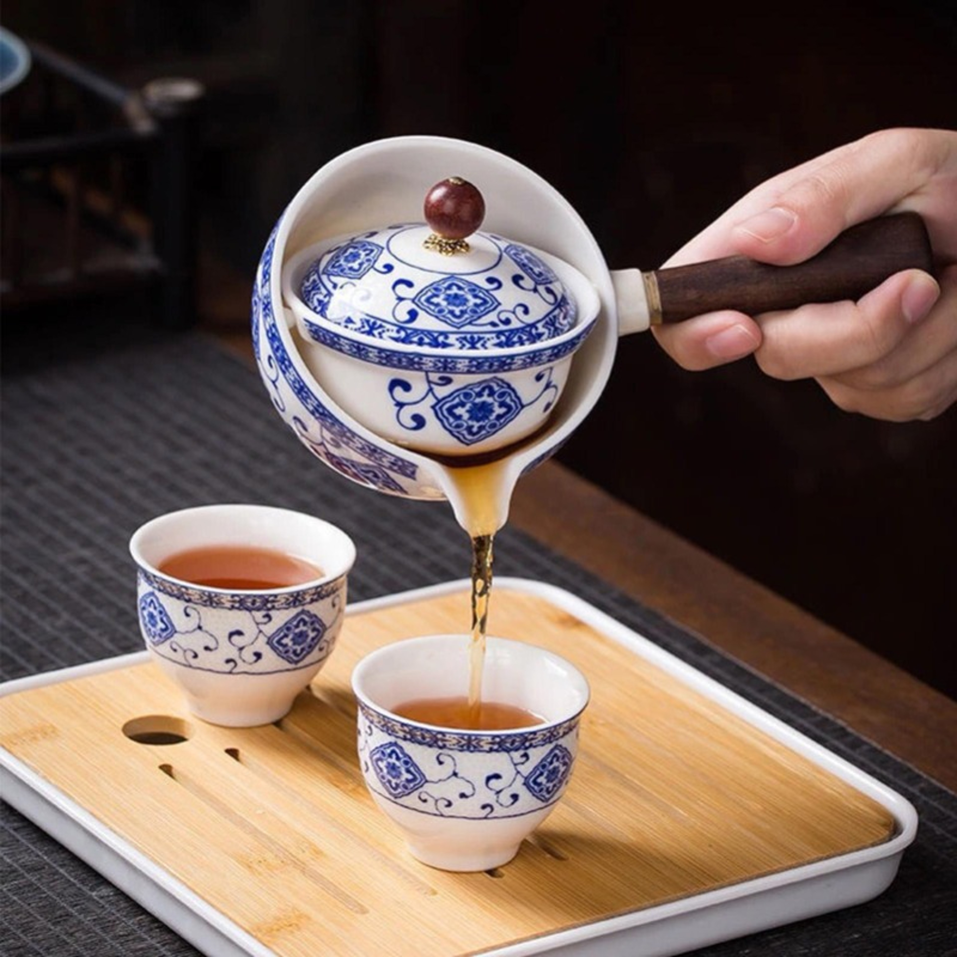 Creative Home Tea Maker Automatic Rotating Teapots Ceramic Kungfu Teaware Kit Filter Side Handle Po 0