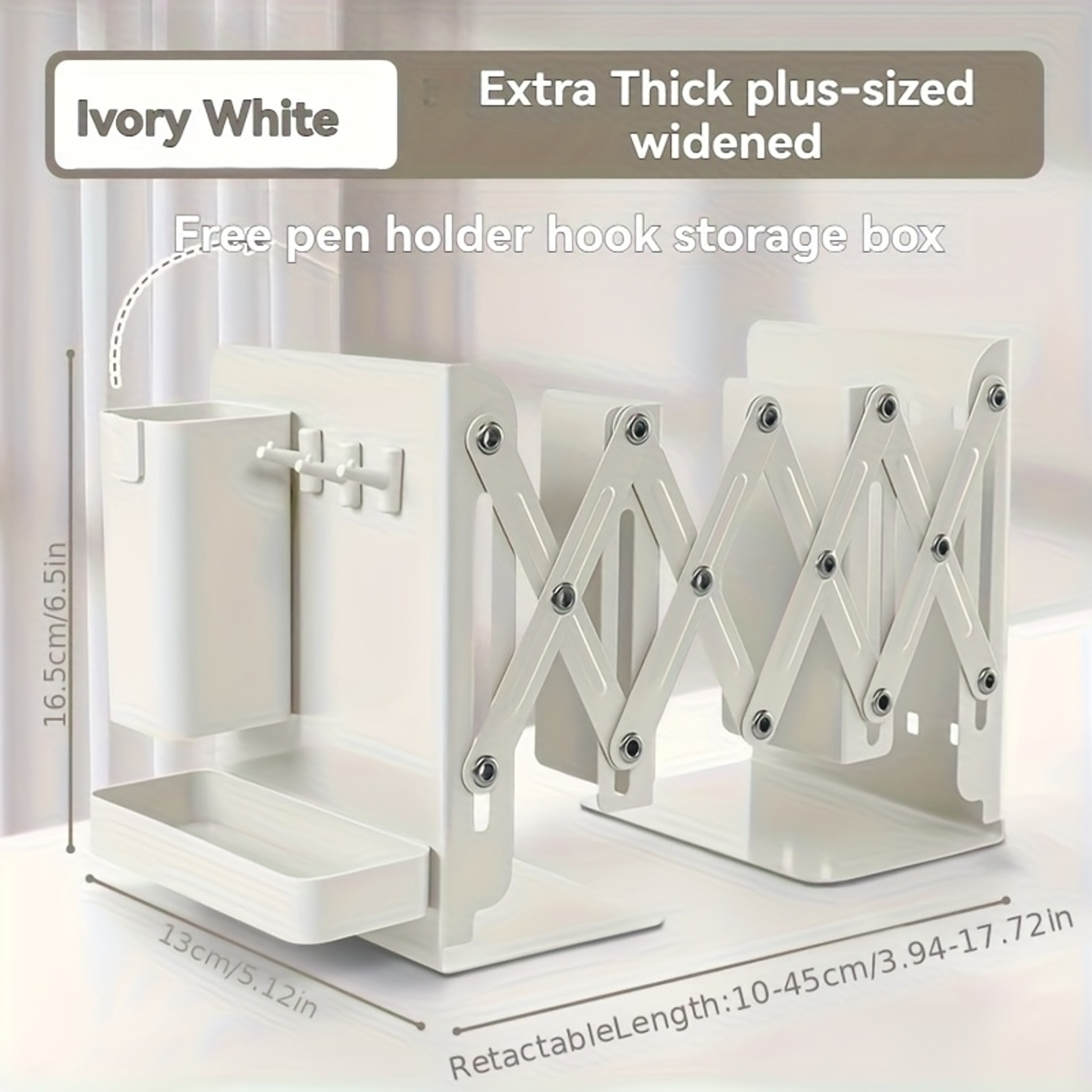 Retractable Bookends With Pen Holder Hooks And Storage Boxes Foldable SpaceSaving Desktop Organizer 10