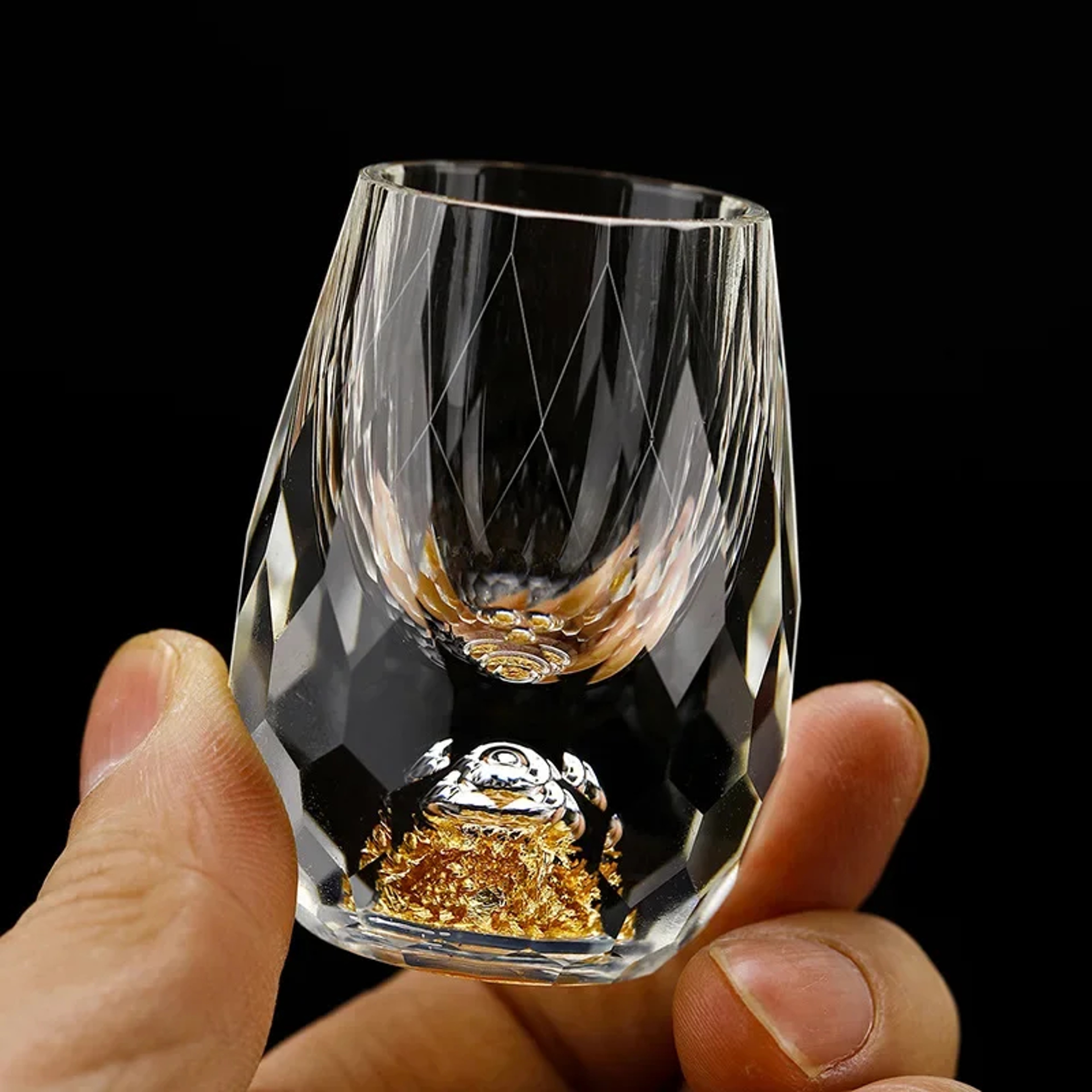 Luxury Crystal Glass Vodka Sake Shochu Glass Double Bottom Gold Foil Tea Cup Highend Bar Liqueur Pe 4
