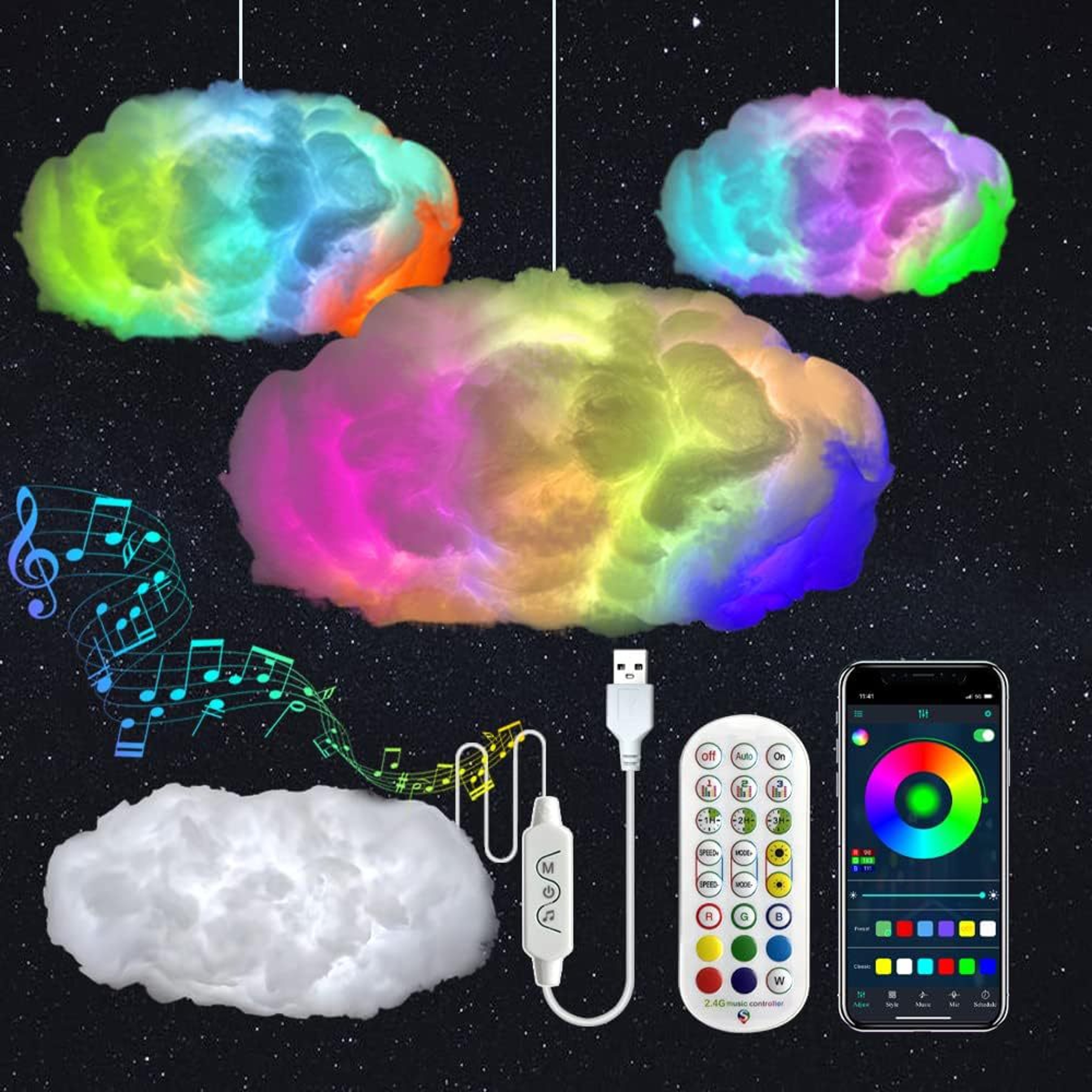 Thunder Cloud LED Light, Remote Control, APP DIY Color Changing Lamp, Perfect for Game Room, Party, Club, Home Decor – view 7