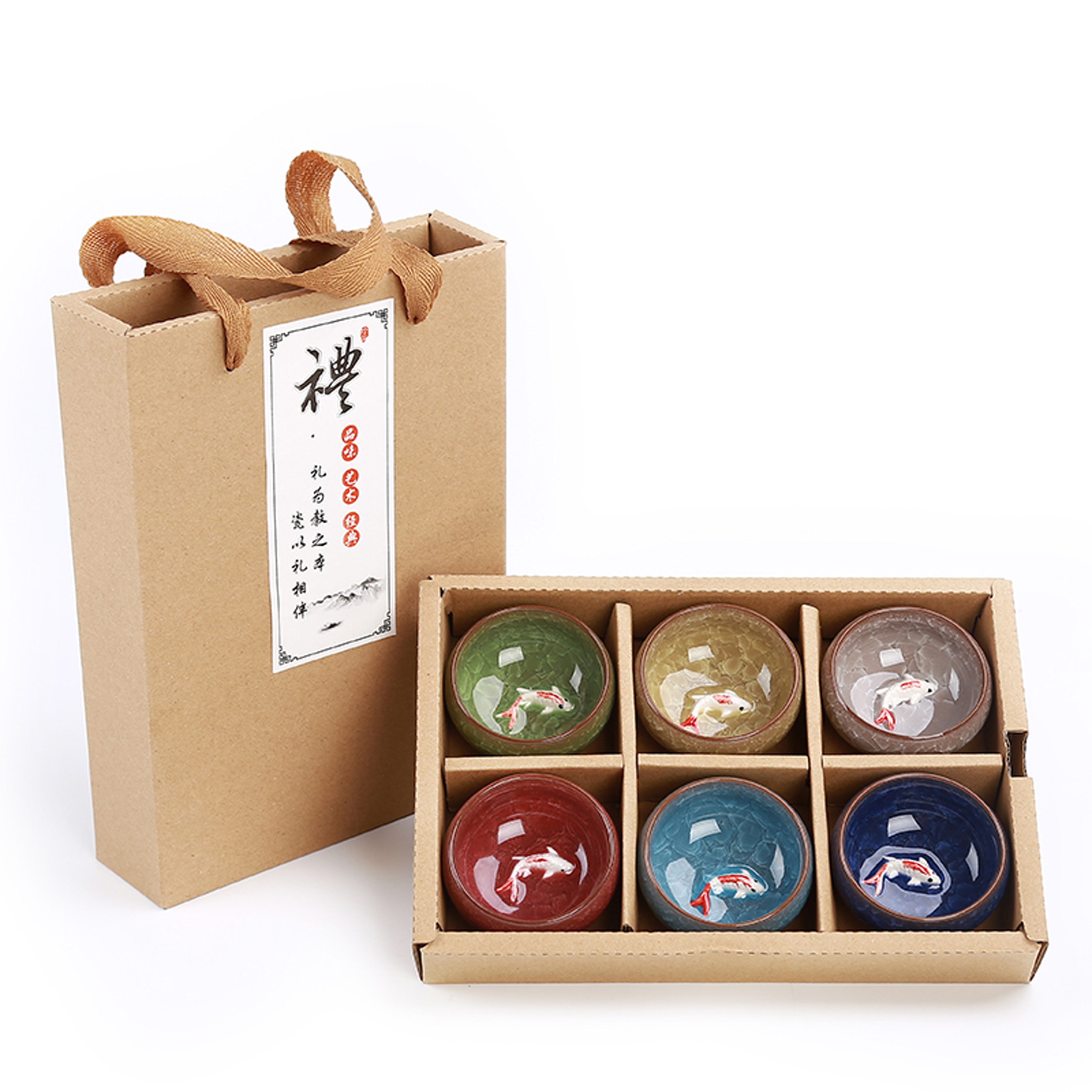 Kung Fu Tea Set Crackle Glaze Gift Package 3D Golden Fish China Tea Cup Set Chinese Teacup Sets Tra 1