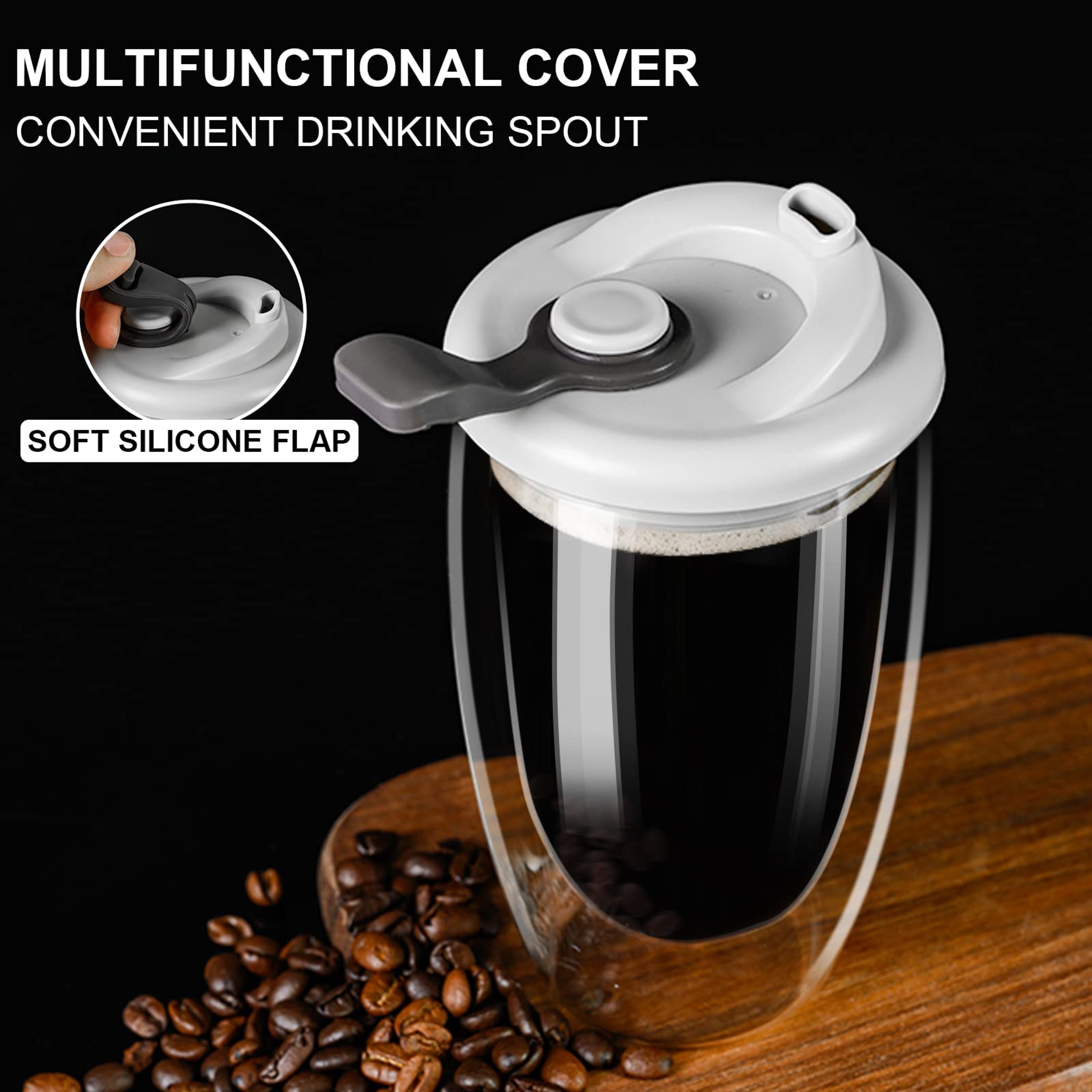 Insulated Coffee Mug Double Wall Glasses With Silicone Lid High Borosilicate Glass Cup Drinkware 3