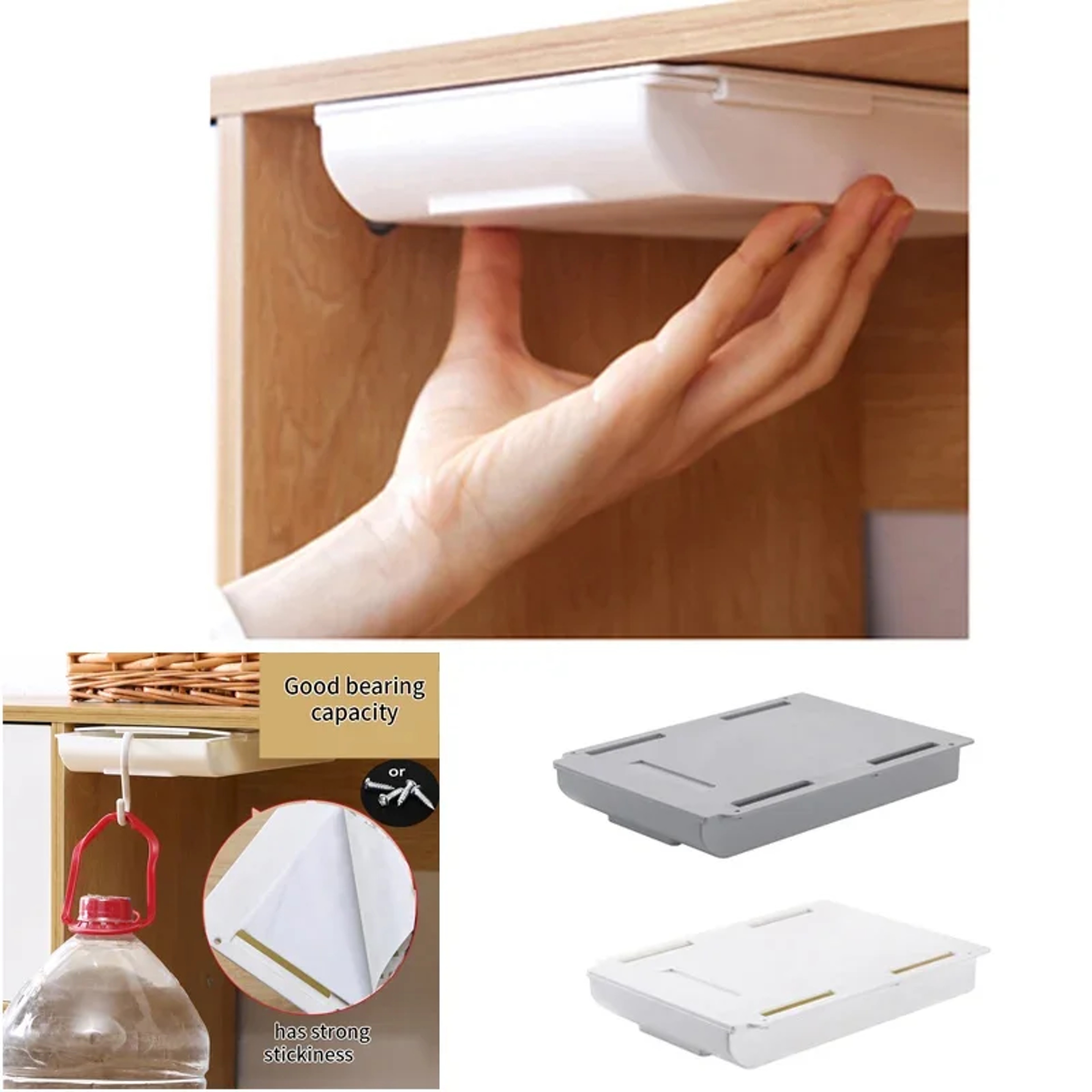 Punch Free Self Stick Desktop Organizer Drawer Type Storage Box Under Desk Invisible Office Sundrie 0