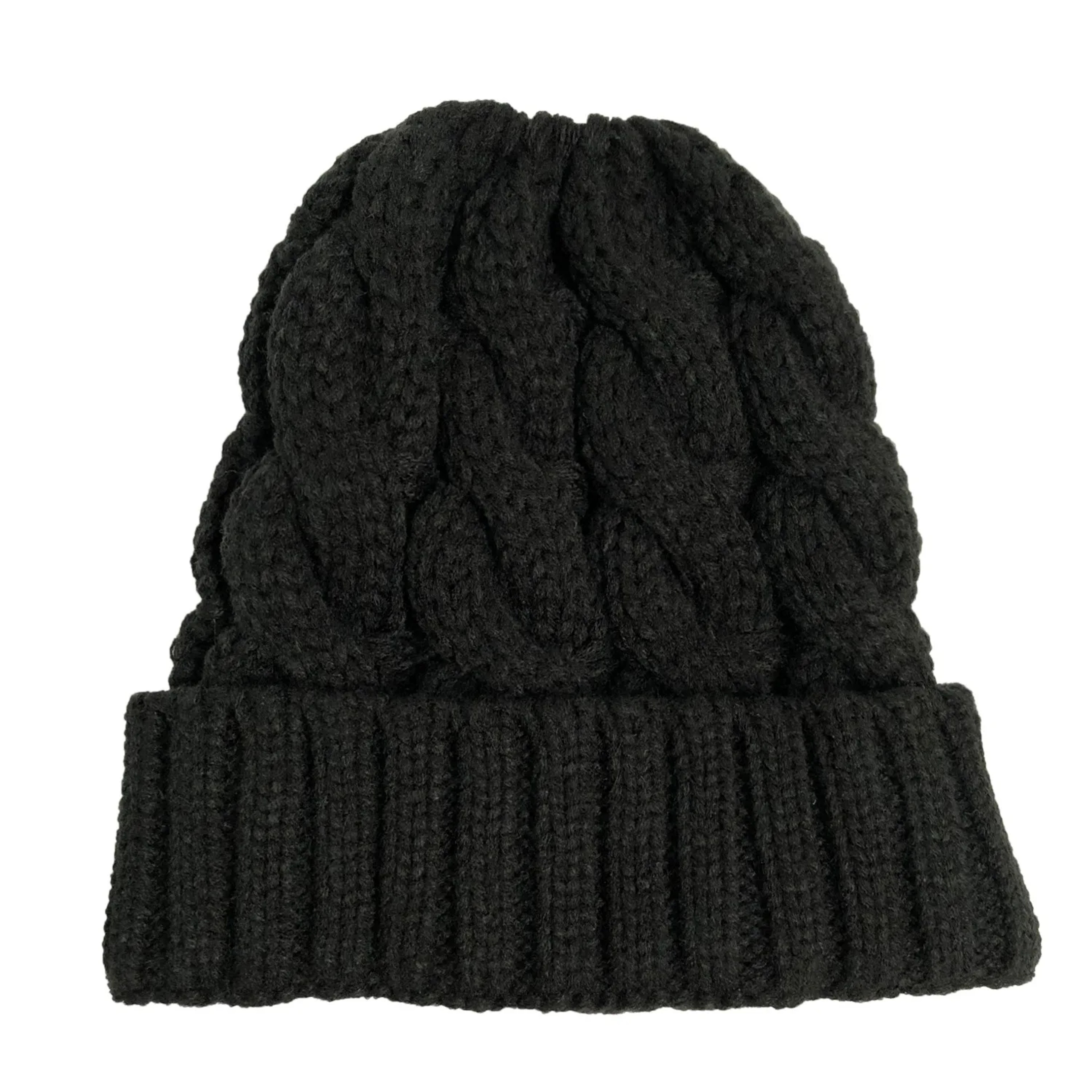 Women Winter Beanies Knitted, Girls Cap Twist Crochet Winter Hats, Female Pompom Beanie Ear Braid Ponytail Skullies Hat – view 8