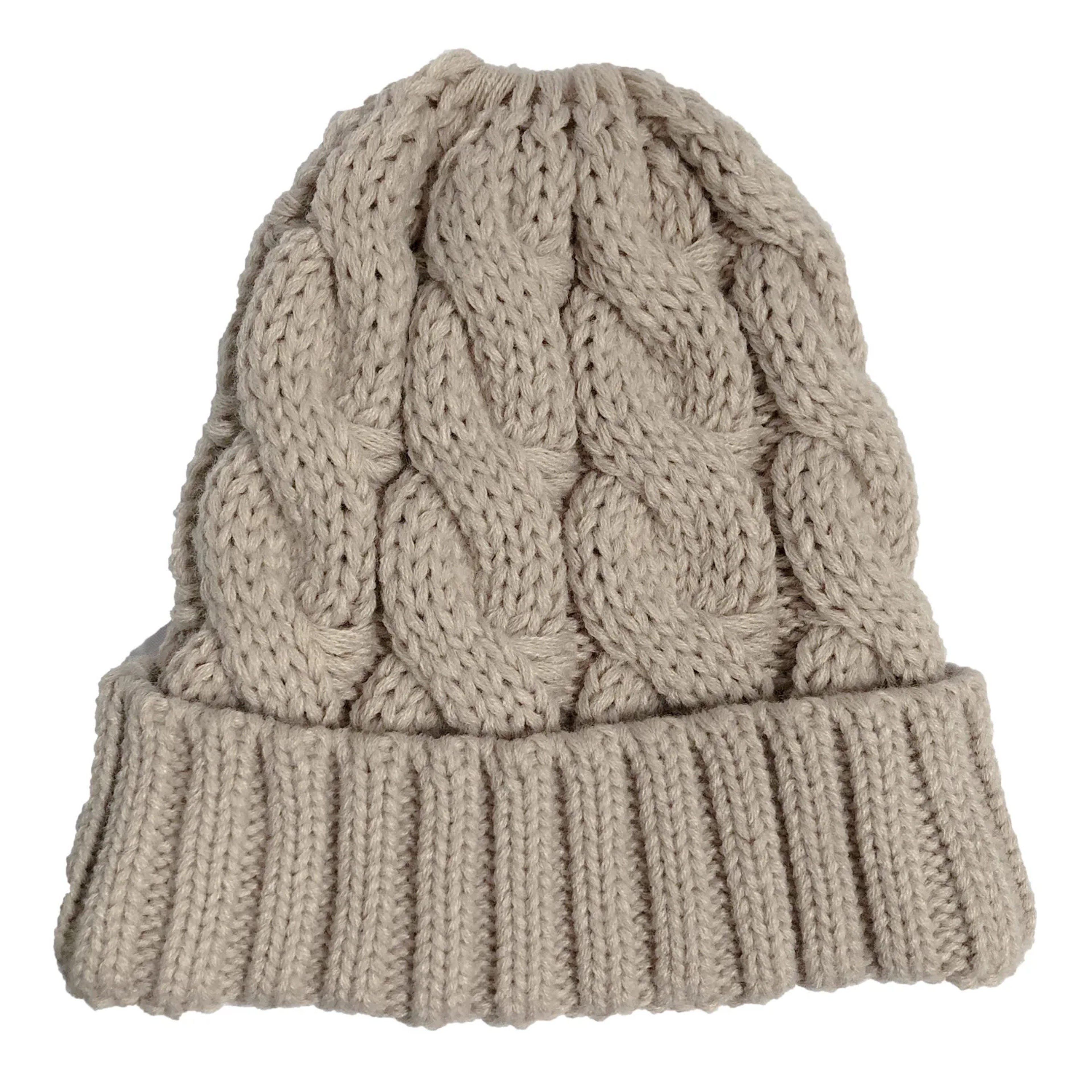 Women Winter Beanies Knitted, Girls Cap Twist Crochet Winter Hats, Female Pompom Beanie Ear Braid Ponytail Skullies Hat – view 11